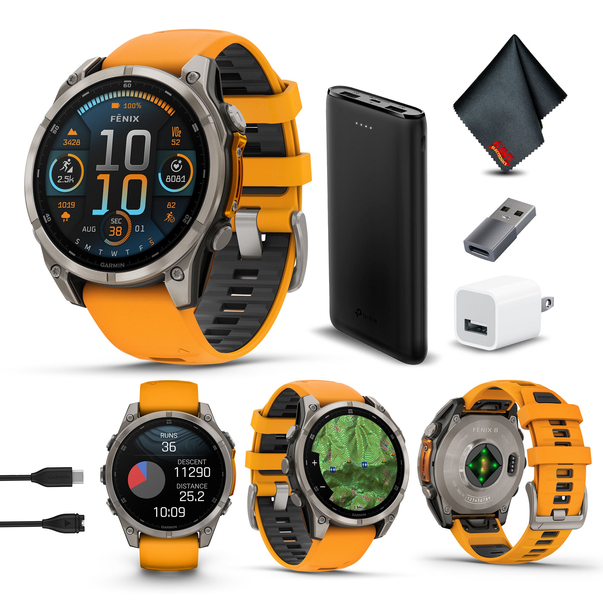 fenix 8 – 47 mm, AMOLED, Sapphire, Titanium with Spark Orange/Graphite Silicone Band