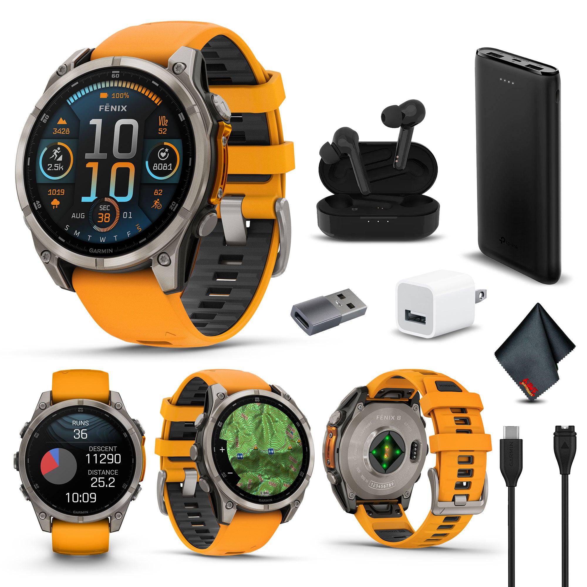 fenix 8 – 47 mm, AMOLED, Sapphire, Titanium with Spark Orange/Graphite Silicone Band