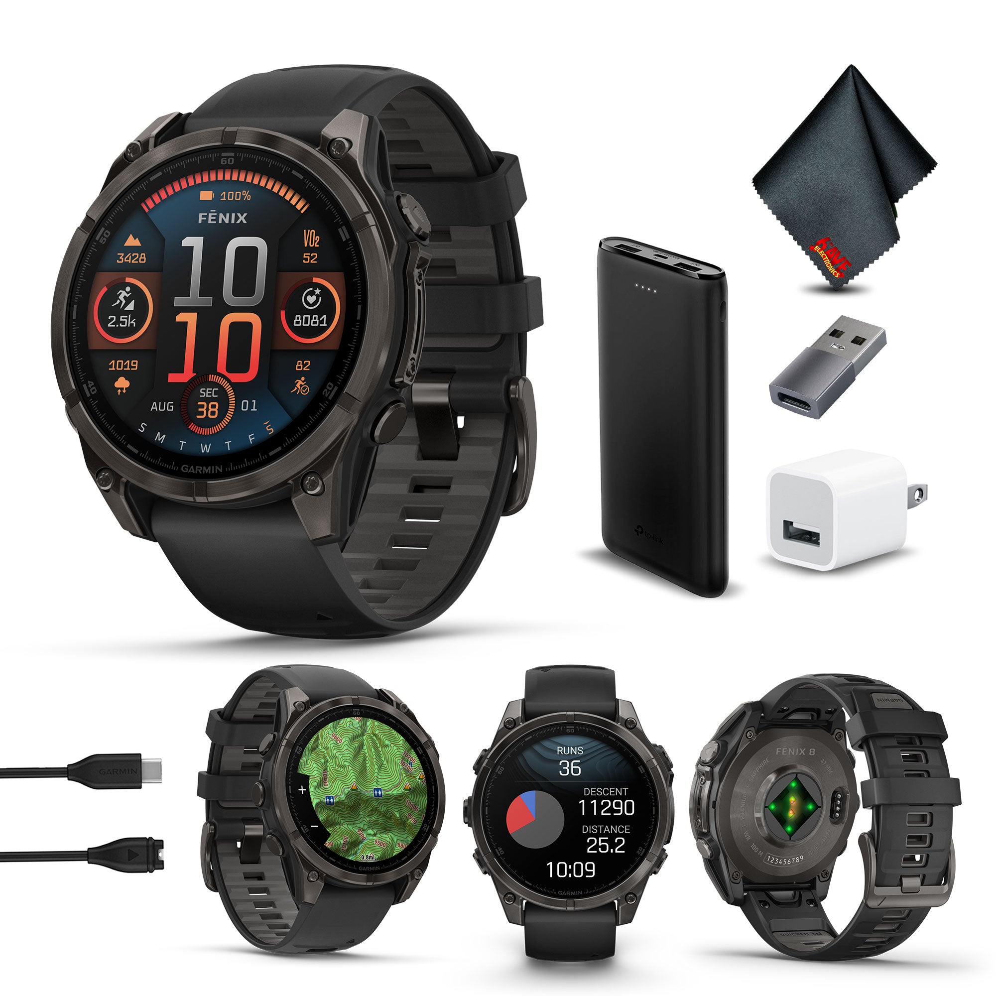 fenix 8 47mm AMOLED Sapphire Carbon Gray DLC Titanium with Black Gray Silicone