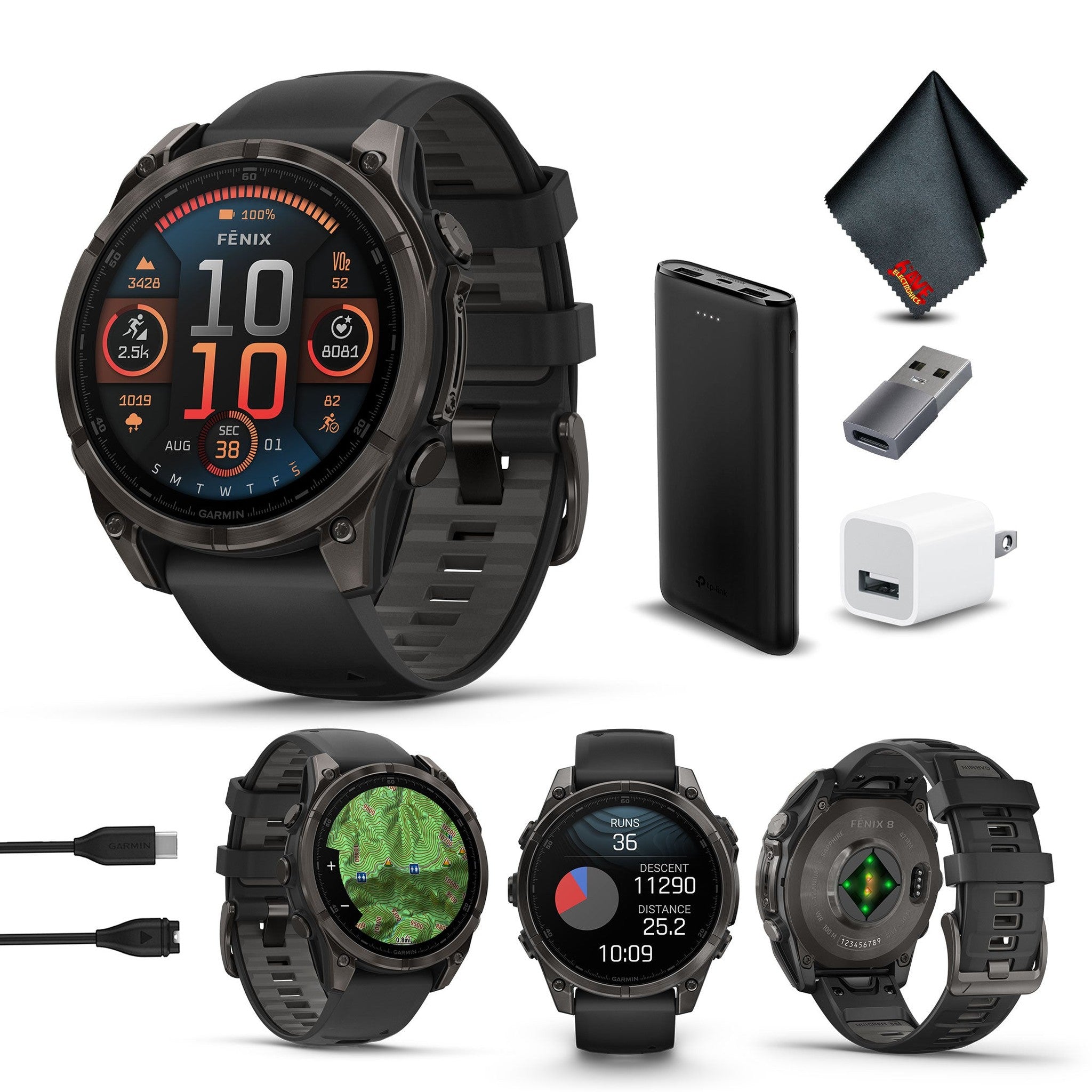 fenix 8 47mm AMOLED Sapphire Carbon Gray DLC Titanium with Black Gray Silicone Garmin