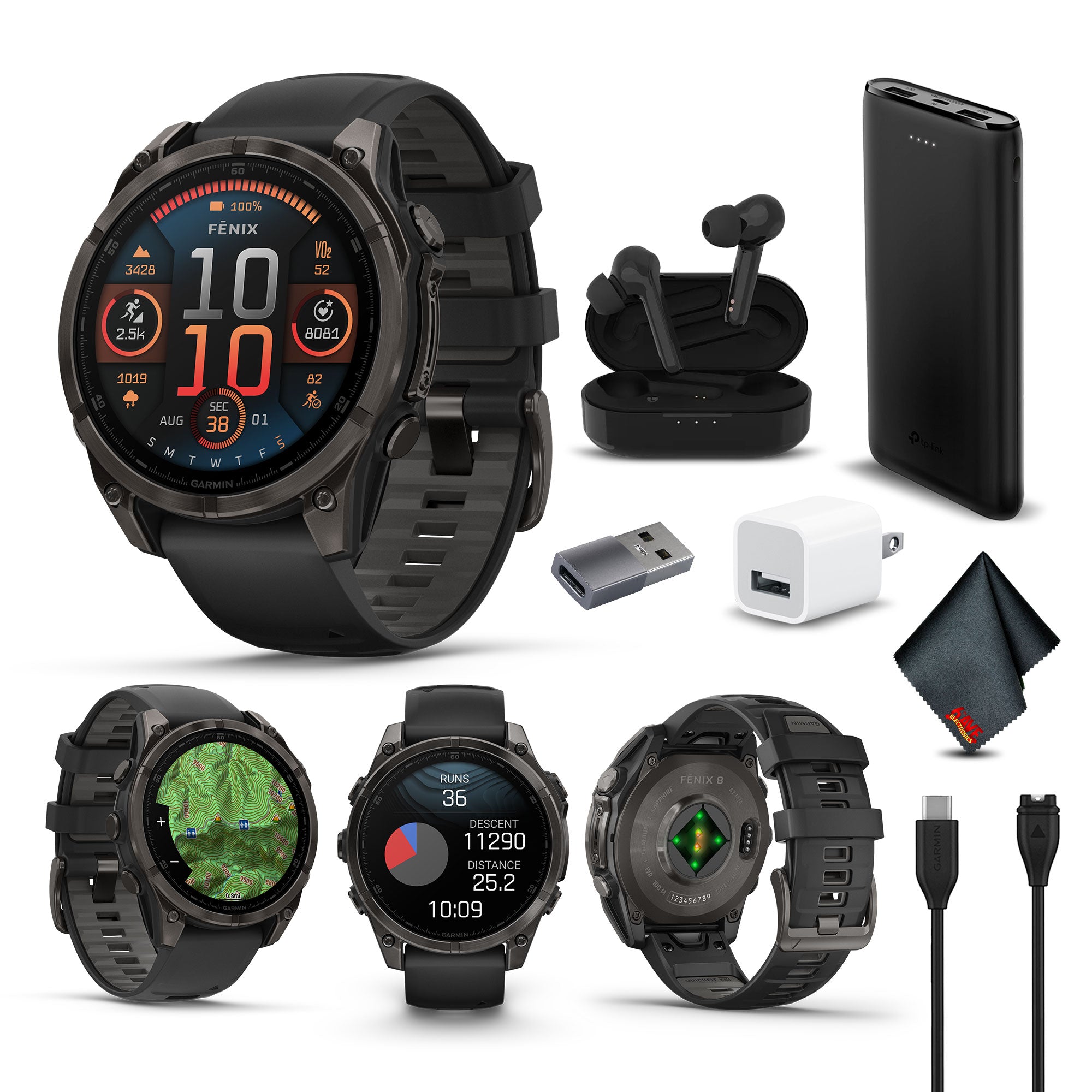 fenix 8 47mm AMOLED Sapphire Carbon Gray DLC Titanium with Black Gray Silicone