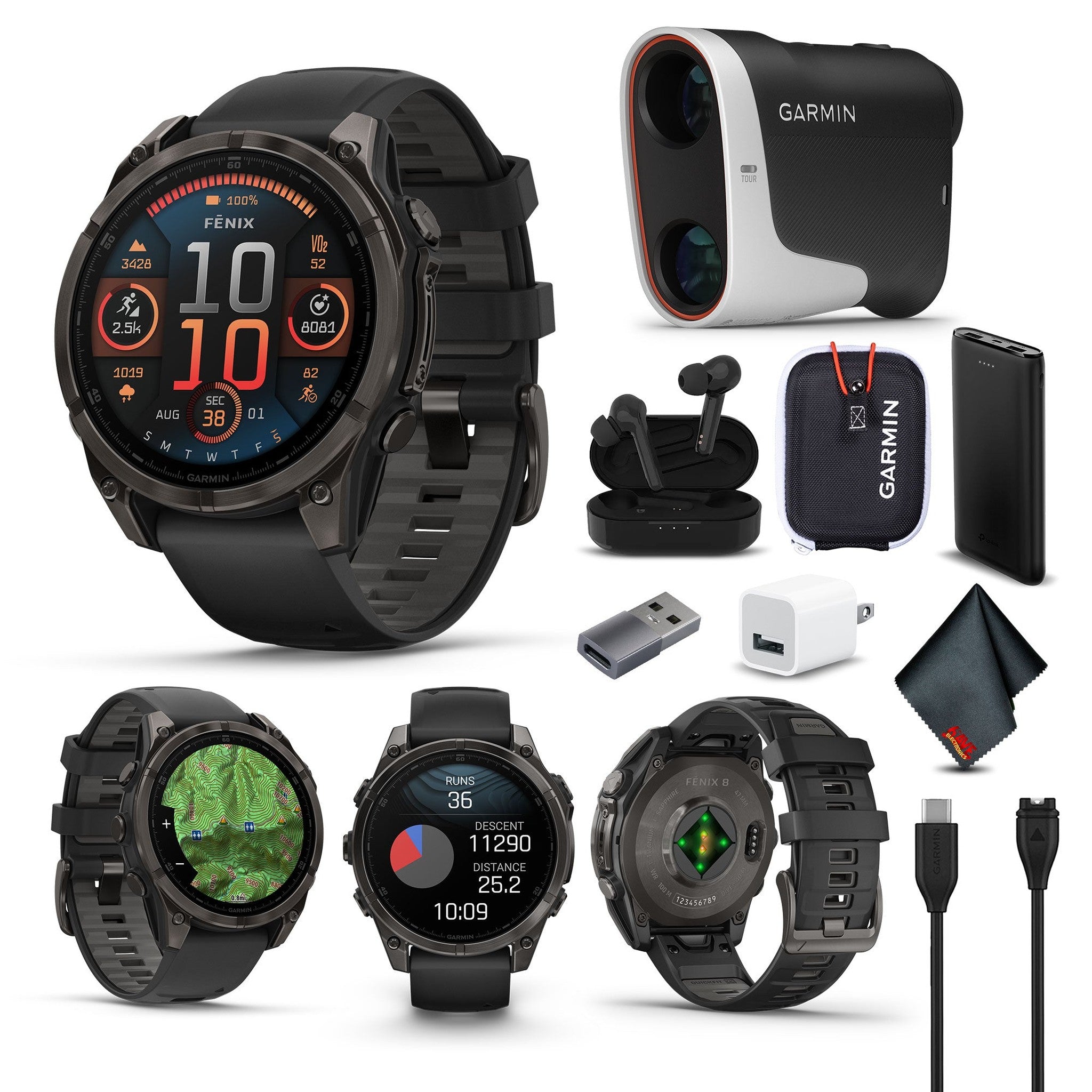 fenix 8 – 47 mm, AMOLED, Sapphire, Carbon Gray DLC Titanium with Black/Pebble Gray Silicone
