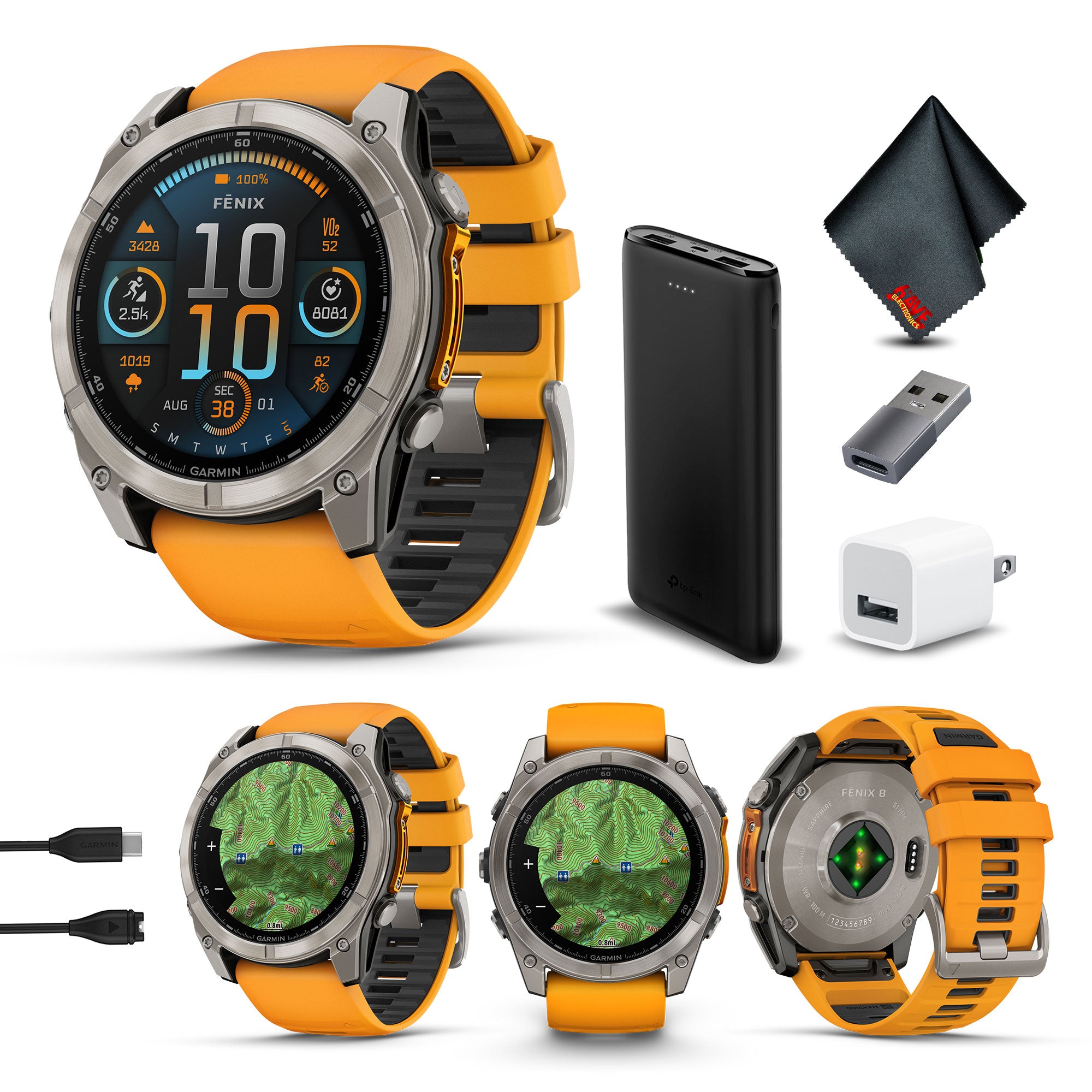fenix 8 51mm AMOLED Sapphire Titanium with Spark Orange/Graphite Silicone Band Garmin