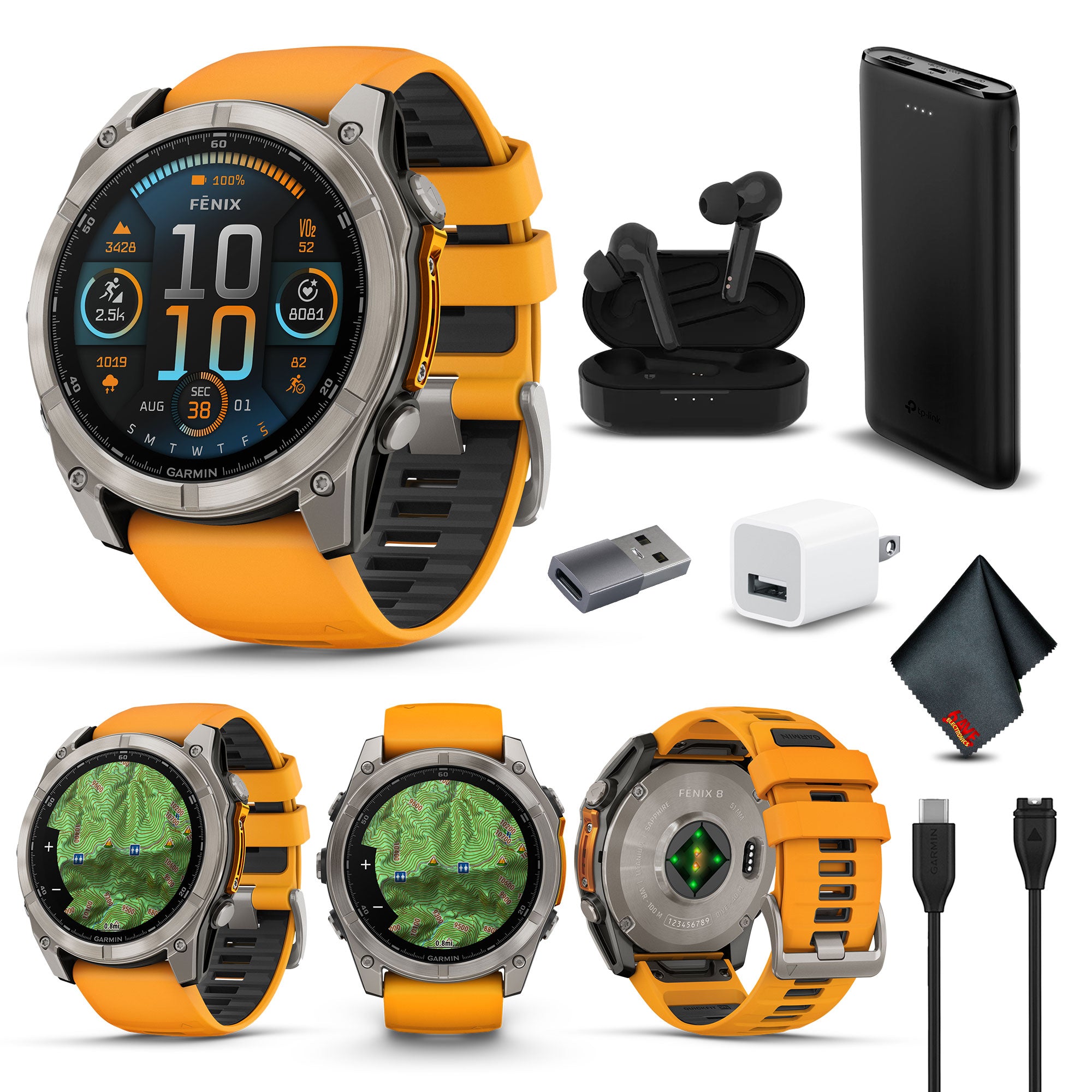 fenix 8 51mm AMOLED Sapphire Titanium with Spark Orange/Graphite Silicone Band