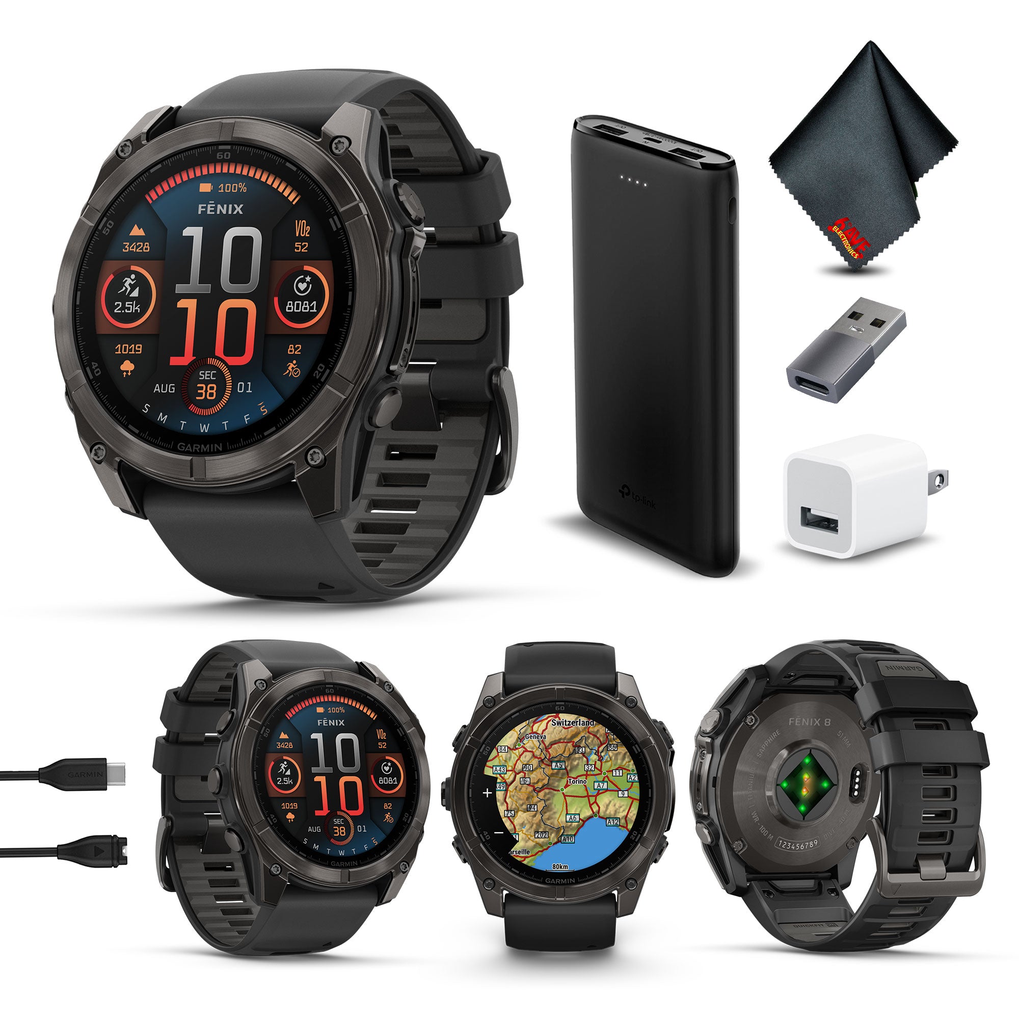 fenix 8 51mm AMOLED Sapphire Carbon Gray DLC Titanium with Black Gray Silicone