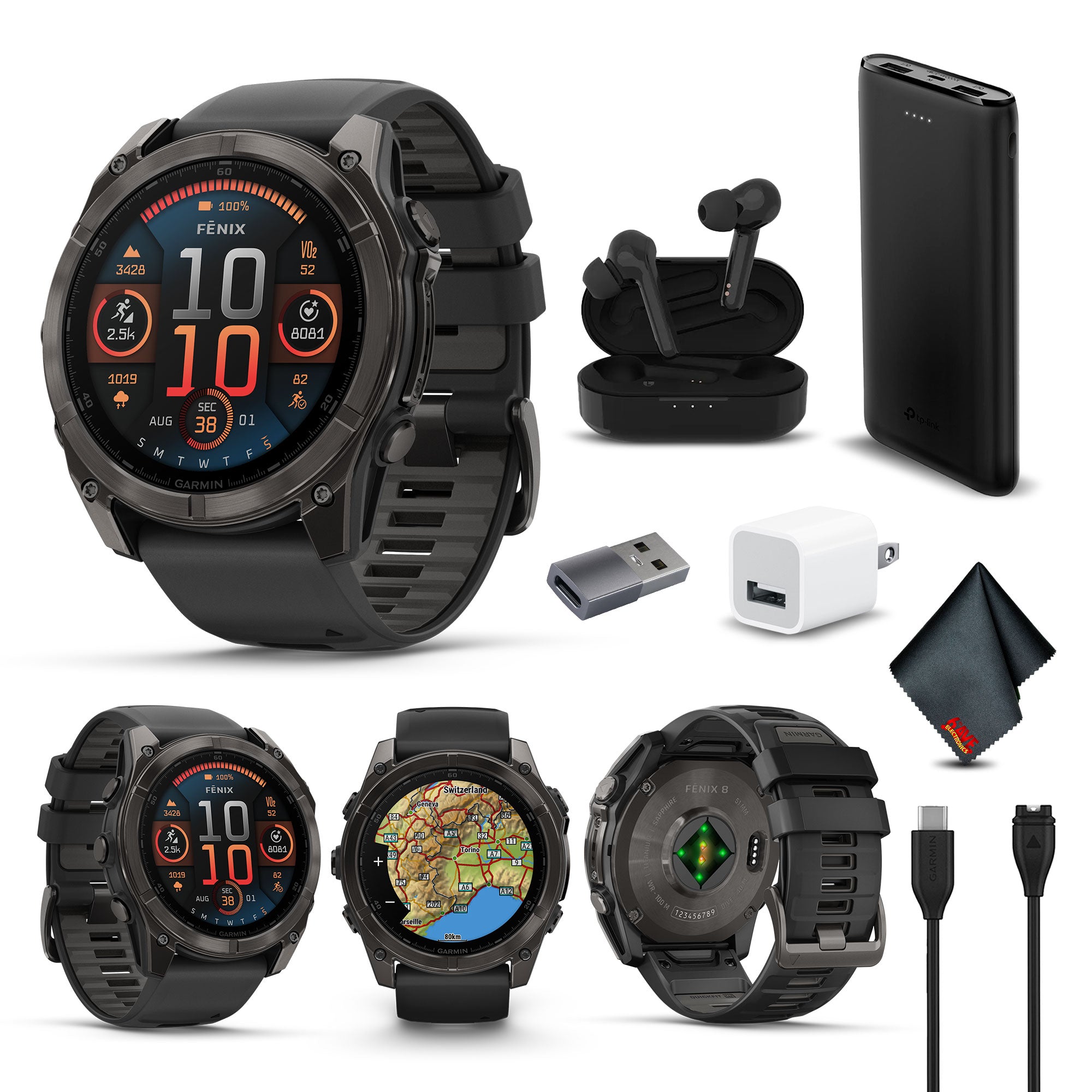 fenix 8 51mm AMOLED Sapphire Carbon Gray DLC Titanium with Black Gray Silicone Garmin
