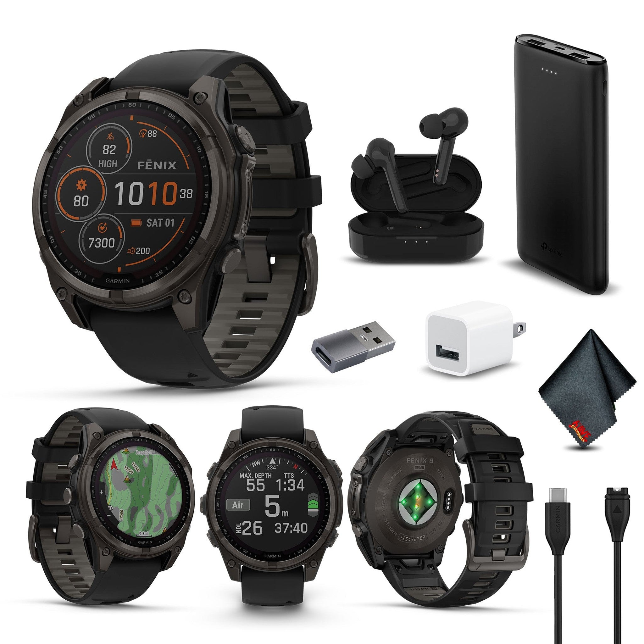 fenix 8 47mm Solar Sapphire Carbon Gray DLC Titanium with Black Gray Silicone Garmin