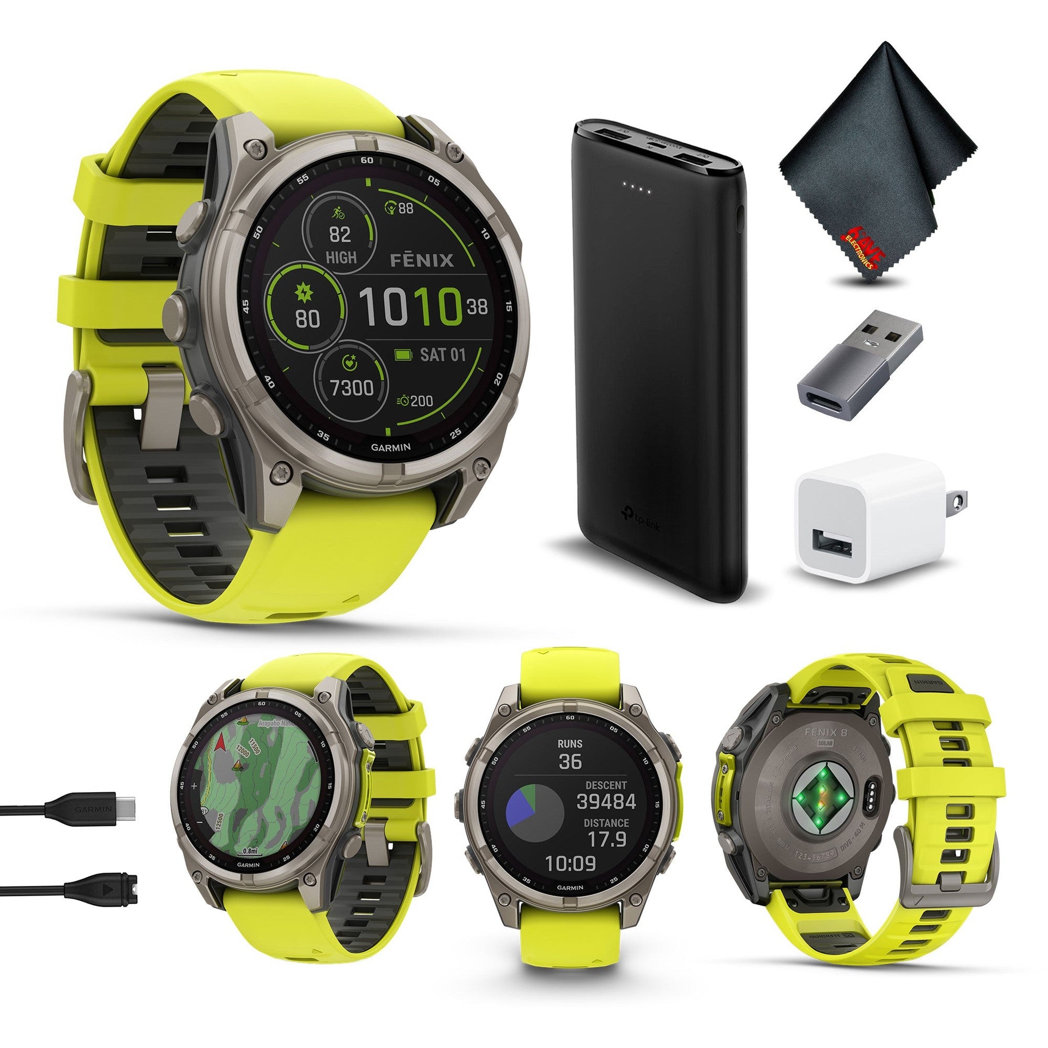 fenix 8 – 47 mm, Solar, Sapphire, Titanium with Amp Yellow/Graphite Silicone Garmin