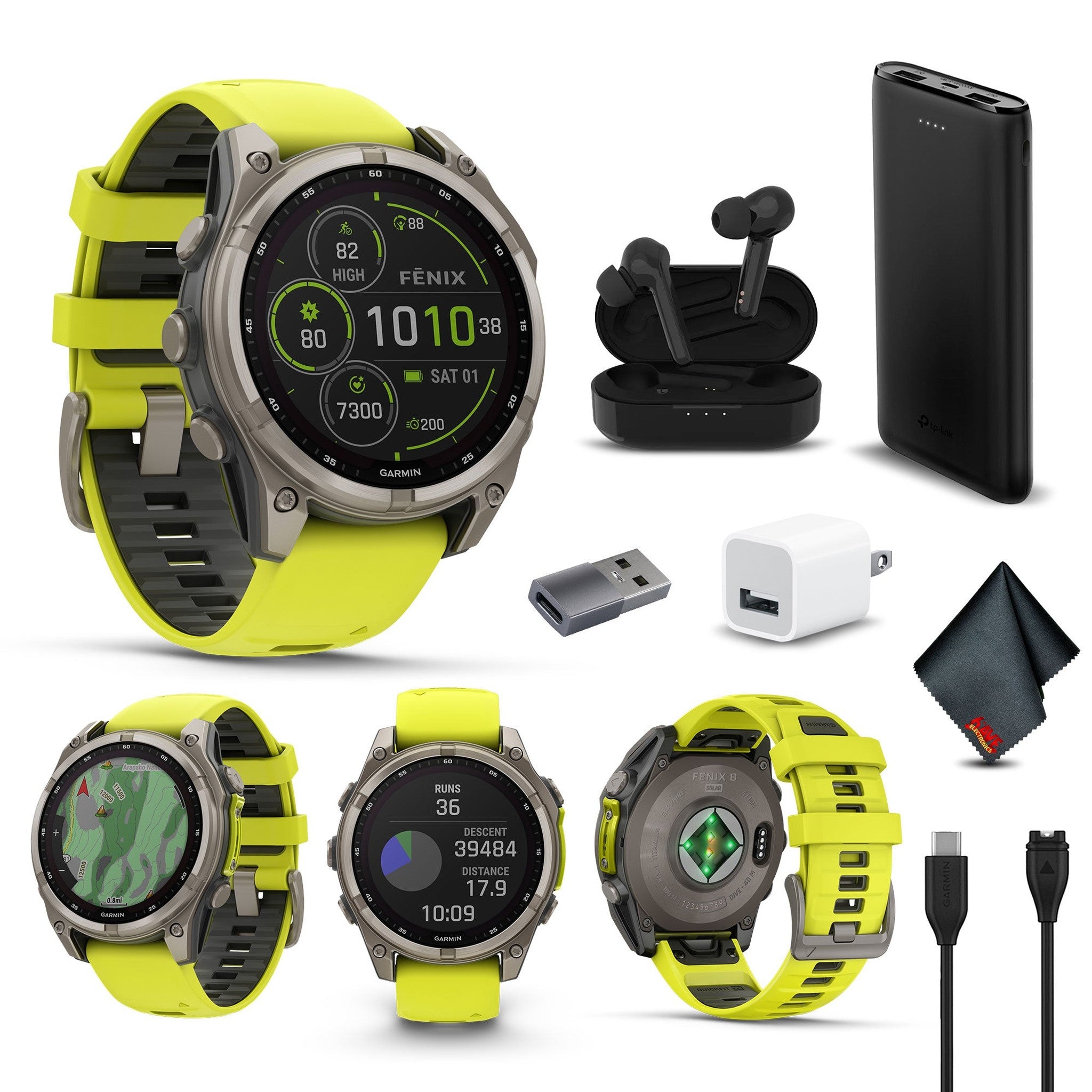 fenix 8 – 47 mm, Solar, Sapphire, Titanium with Amp Yellow/Graphite Silicone Garmin
