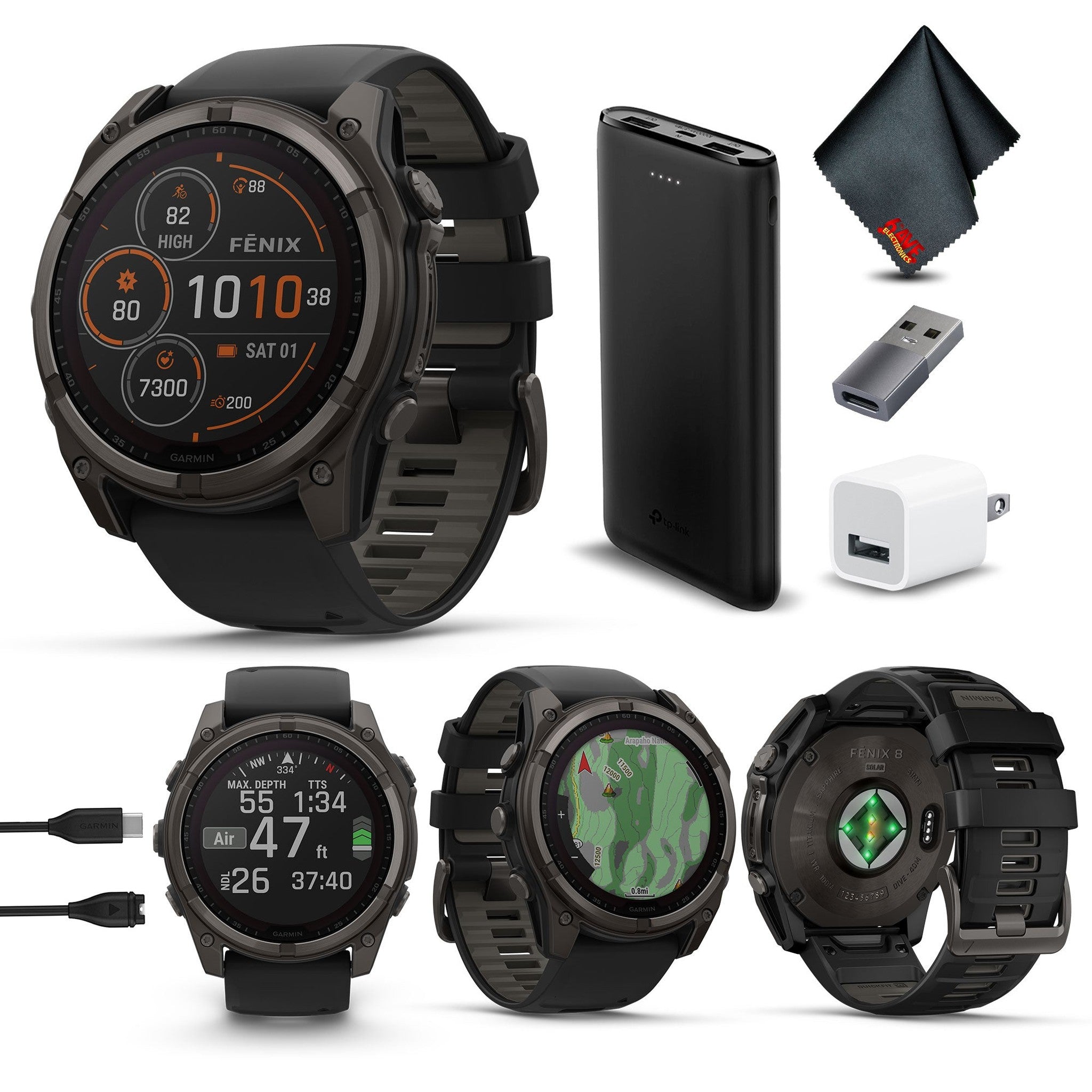 fenix 8 51mm Solar Sapphire Carbon Gray DLC Titanium with Black Gray Silicone