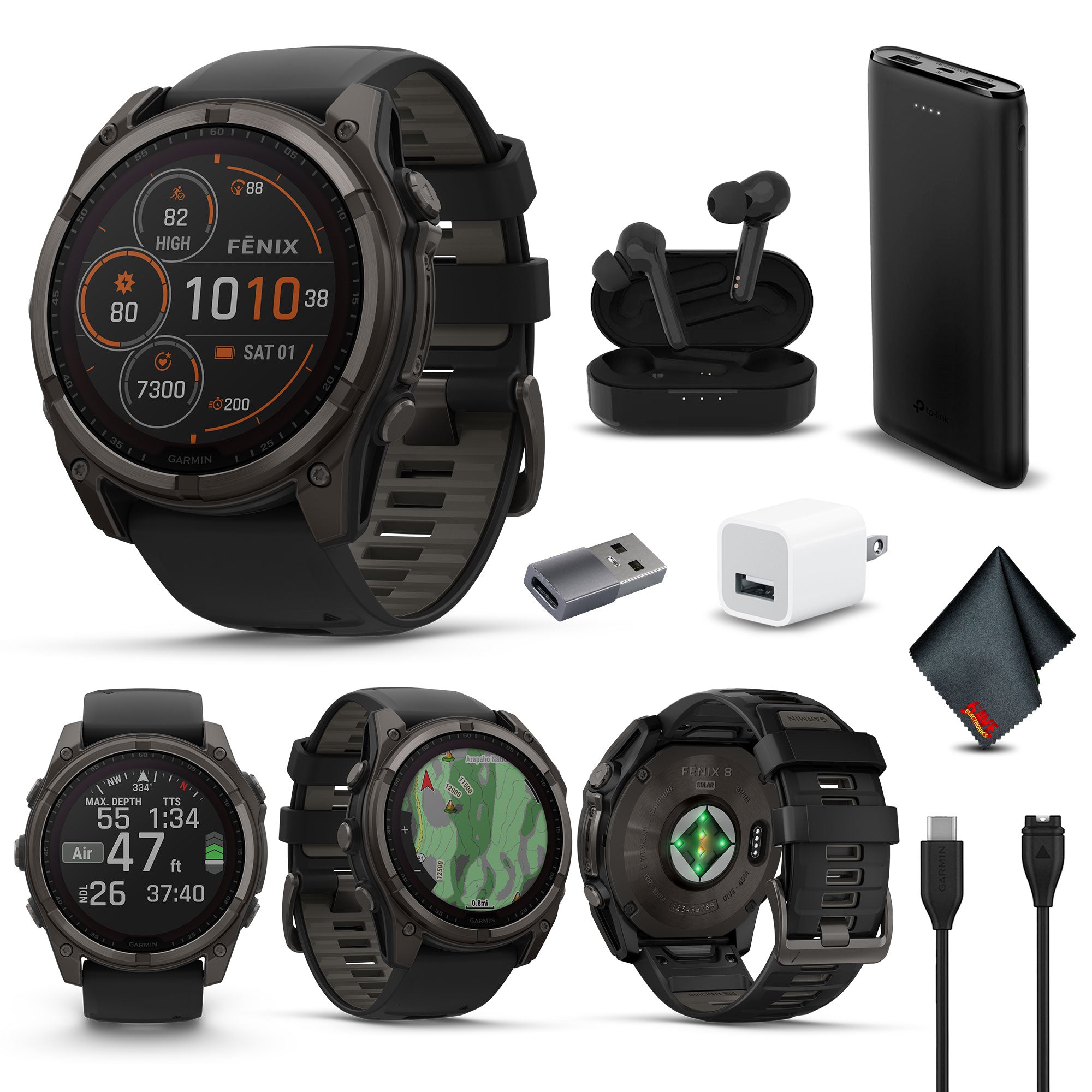 fenix 8 51mm Solar Sapphire Carbon Gray DLC Titanium with Black Gray Silicone Garmin