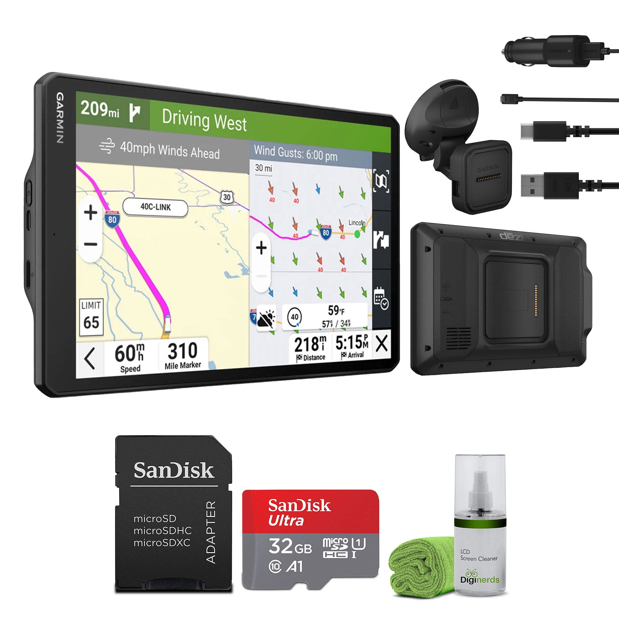 Garmin dezl OTR1020, Extra-Large, Easy-to-Read 10” GPS Truck Navigator Bundle