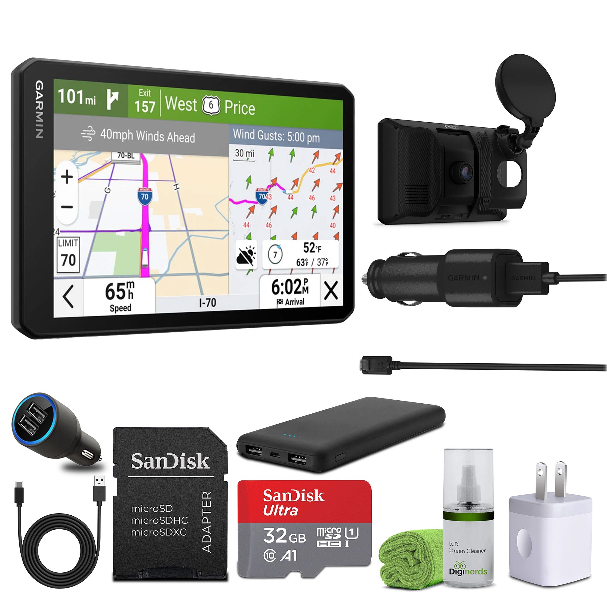 Garmin dezl Cam OTR725, Large, Easy-to-Read 7” GPS Truck Navigator Bundle
