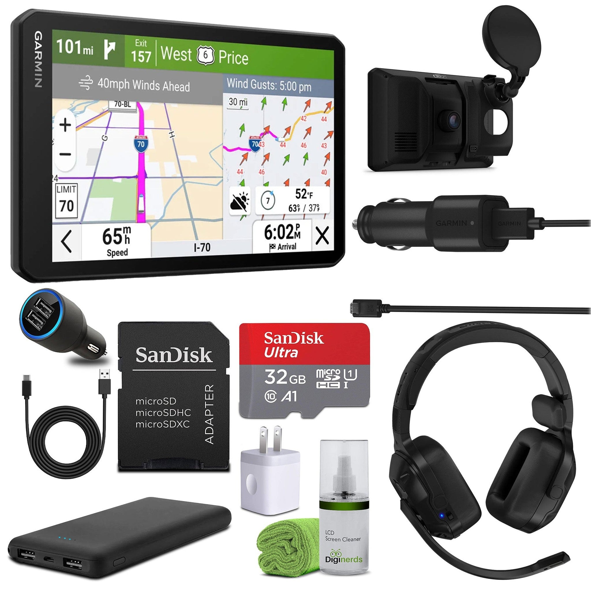 Garmin dezl Cam OTR725, Large, Easy-to-Read 7” GPS Truck Navigator Bundle