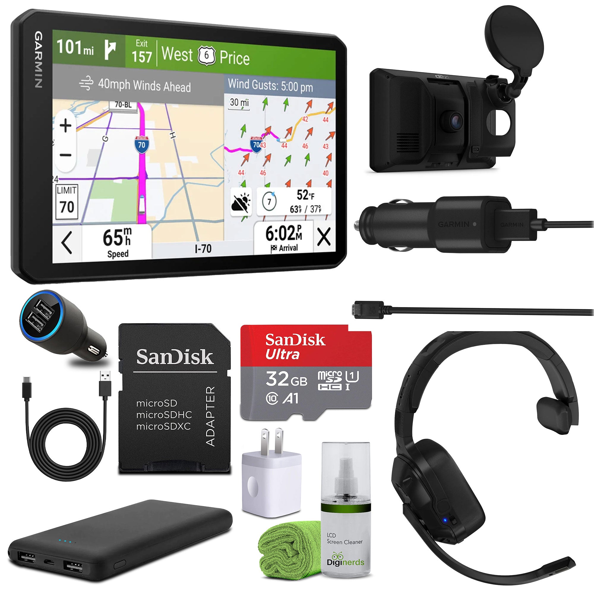 Garmin dezl Cam OTR725, Large, Easy-to-Read 7” GPS Truck Navigator Bundle