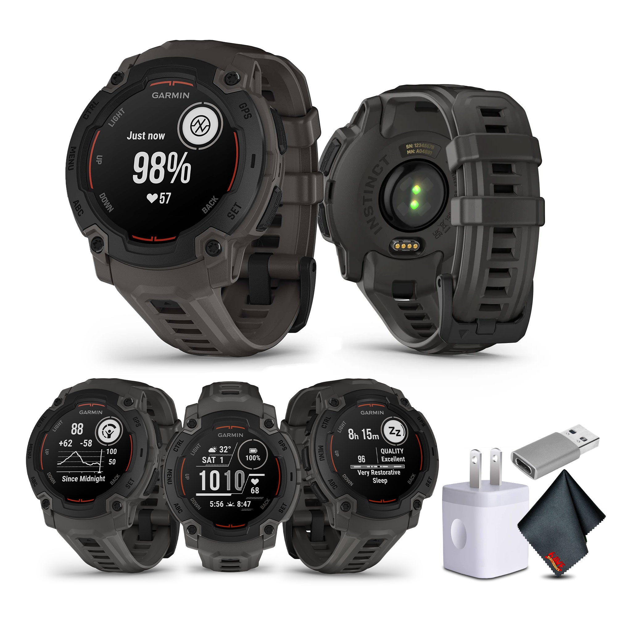 Garmin Instinct E 45mm, Outdoor GPS Smartwatch 16 Days Battery Life, Charcoal