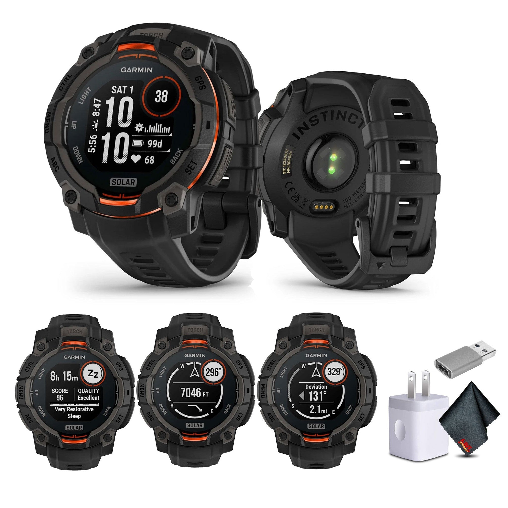 Garmin Instinct 3 45mm, Solar Charged Smartwatch Unlimited Battery Life Black