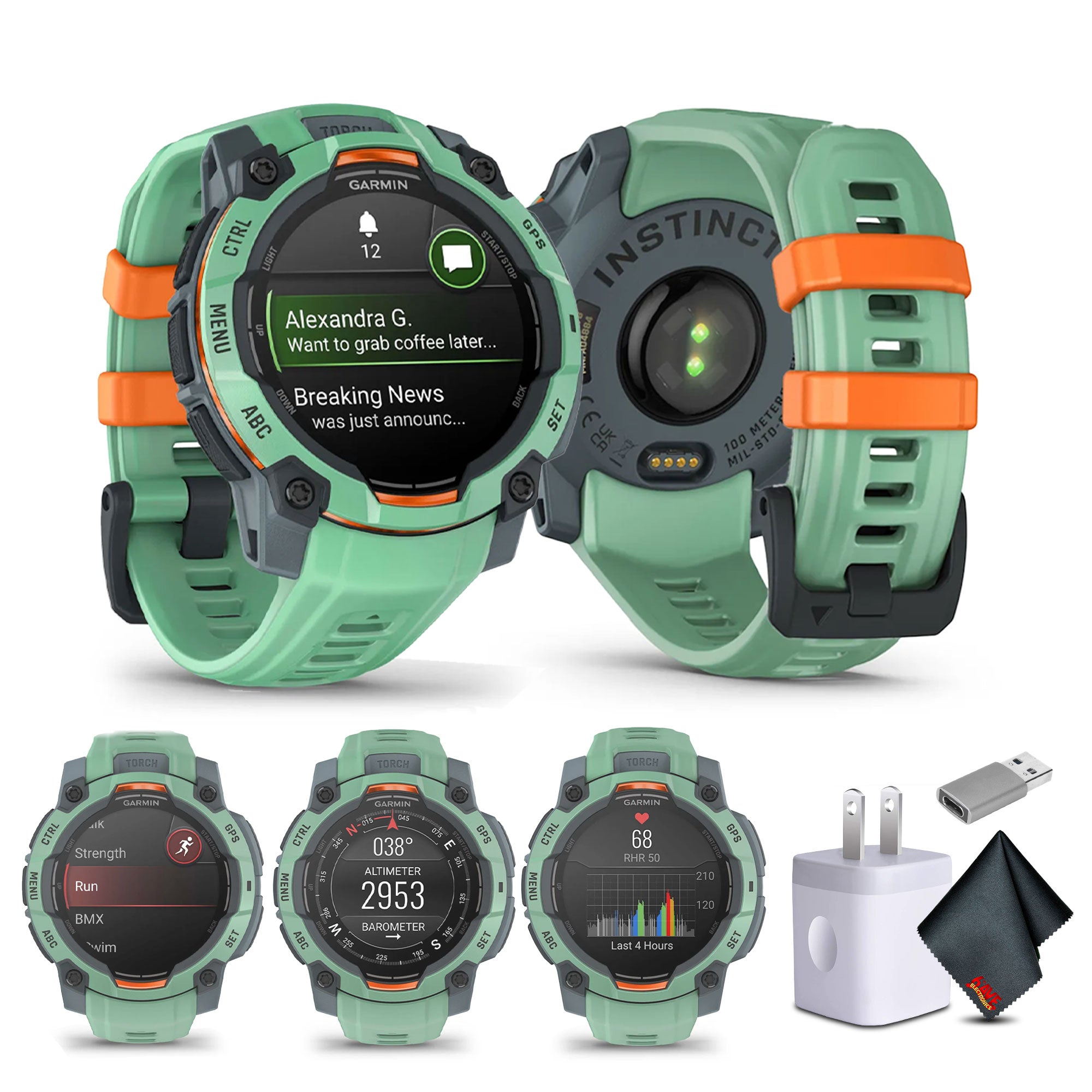 Garmin Instinct 3 45mm, AMOLED, Outdoor GPS Smartwatch Neo Tropic Bundle