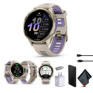 Garmin Forerunner 970 Running Smartwatch, GPS Fitness Smart Watch For Men And Women, Soft Gold Titanium with French Gray Case and French Gray/Translucent Indigo Band, Bundle