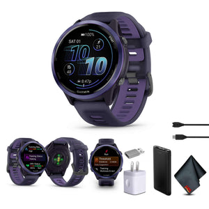 Garmin Forerunner 570 Running Smartwatch, 47MM WiFi, GPS Fitness Smart Watch For Men And Women, Indigo Aluminum with Translucent Imperial Purple/Indigo Band, Bundle