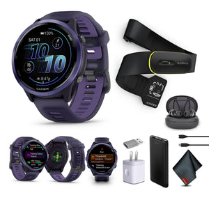 Garmin Forerunner 570 – 47MM, Indigo Aluminum with Translucent Imperial Purple/Indigo Band , Air Pro EarBuds