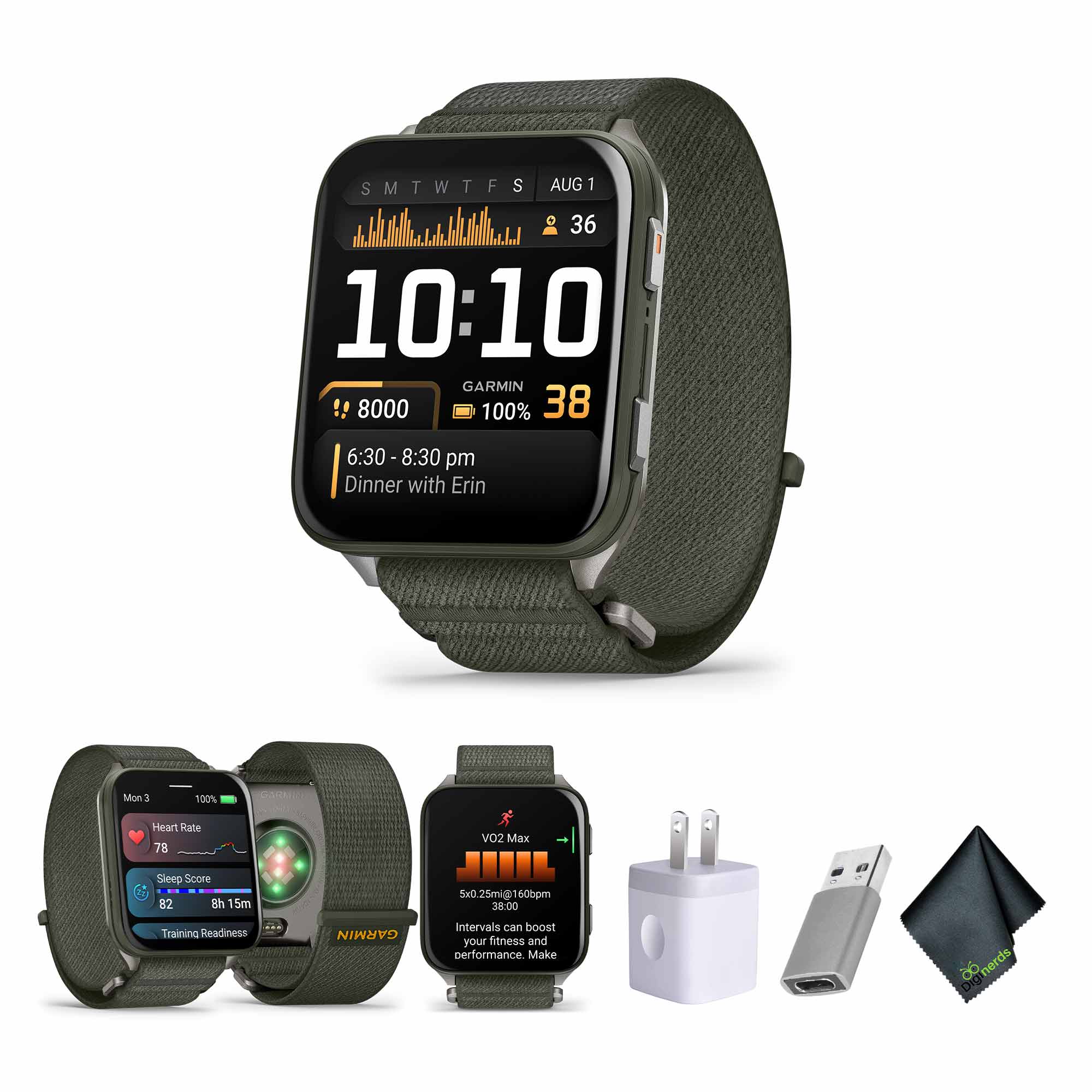 Garmin Venu X1 Thin and Lightweight GPS Smartwatch, Moss with Titanium Caseback