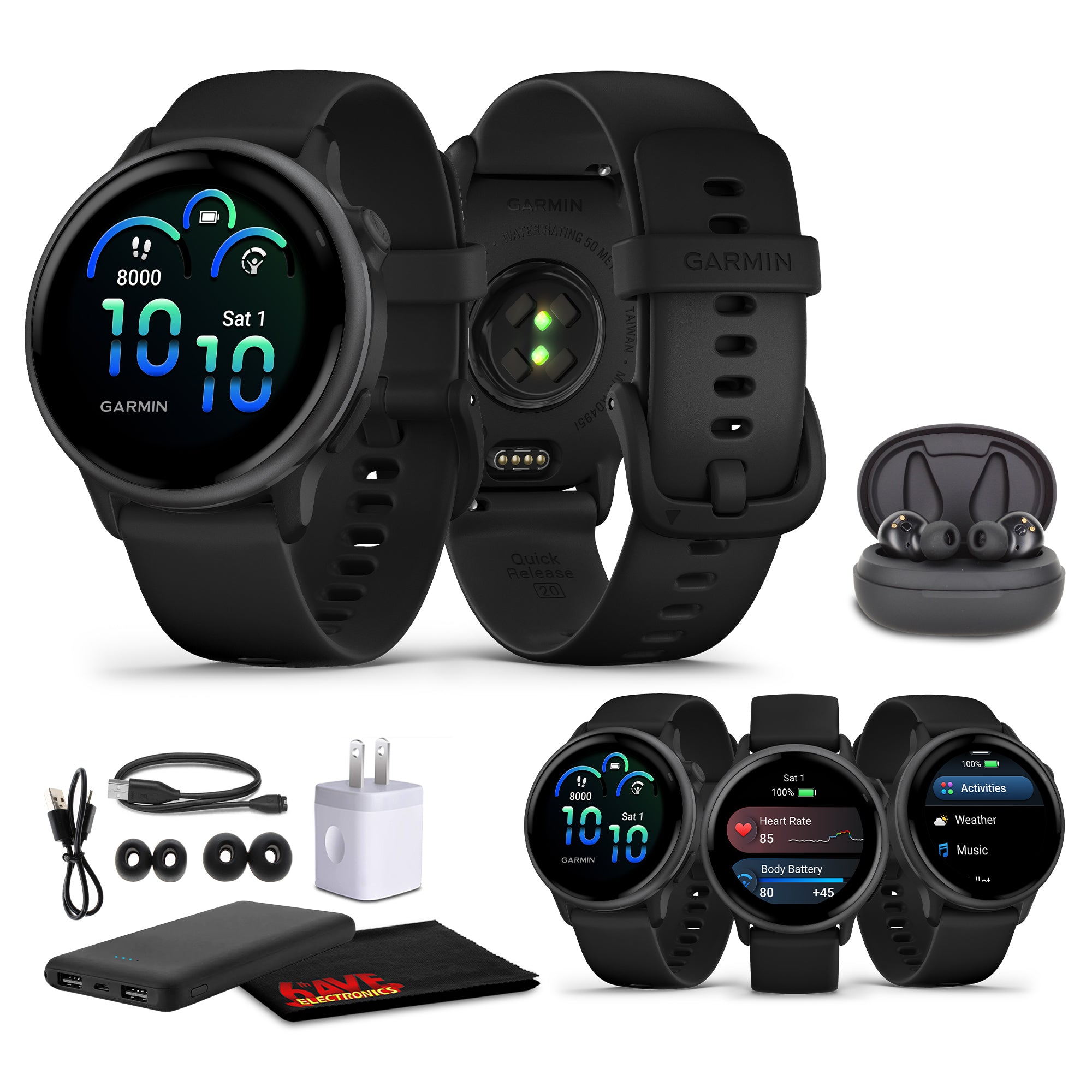 Garmin Vivoactive 6 Smartwatch Slate with Black Silicone Band Bundle