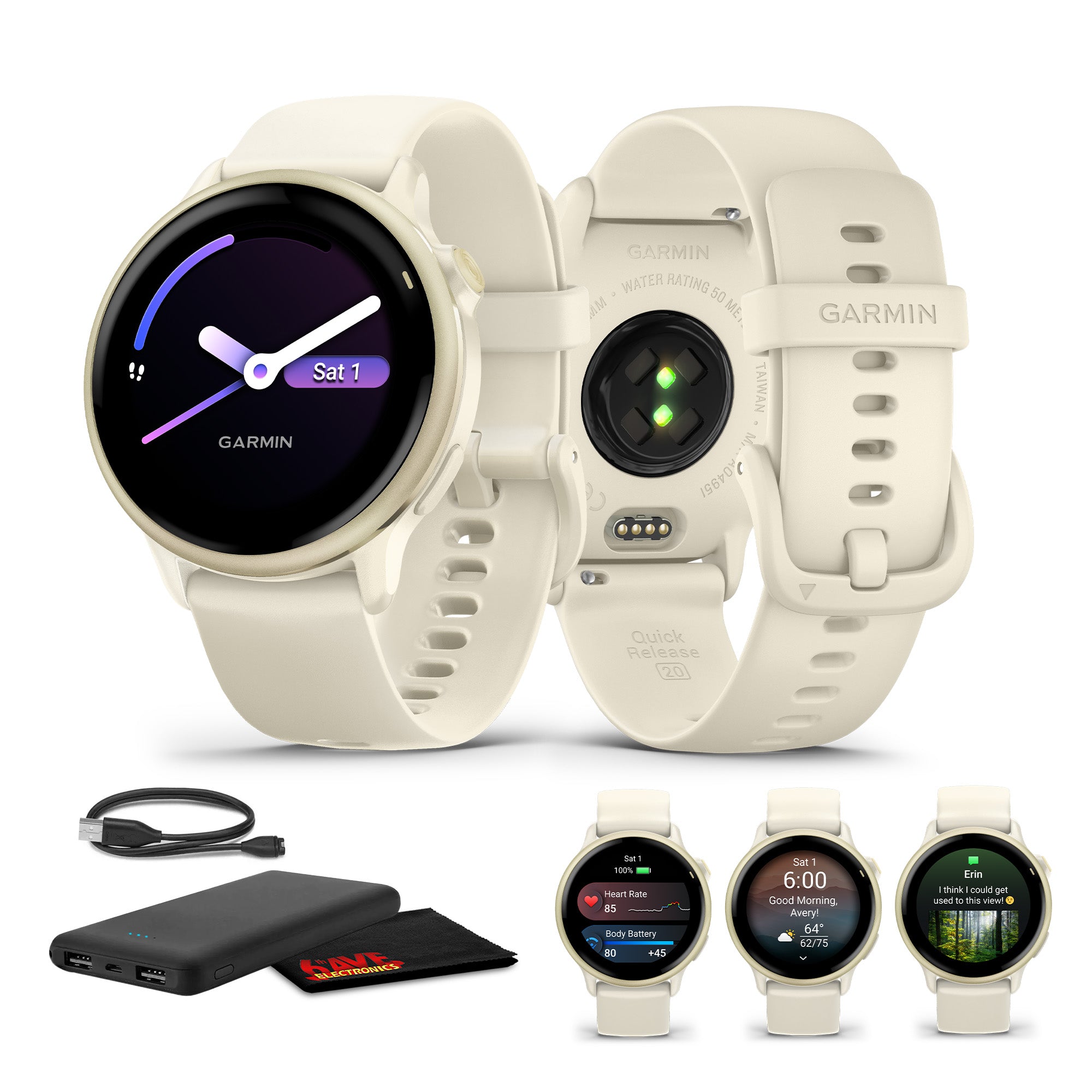 Garmin Vivoactive 6 Fitness GPS Smartwatch Lunar Gold with Bone Silicone Band