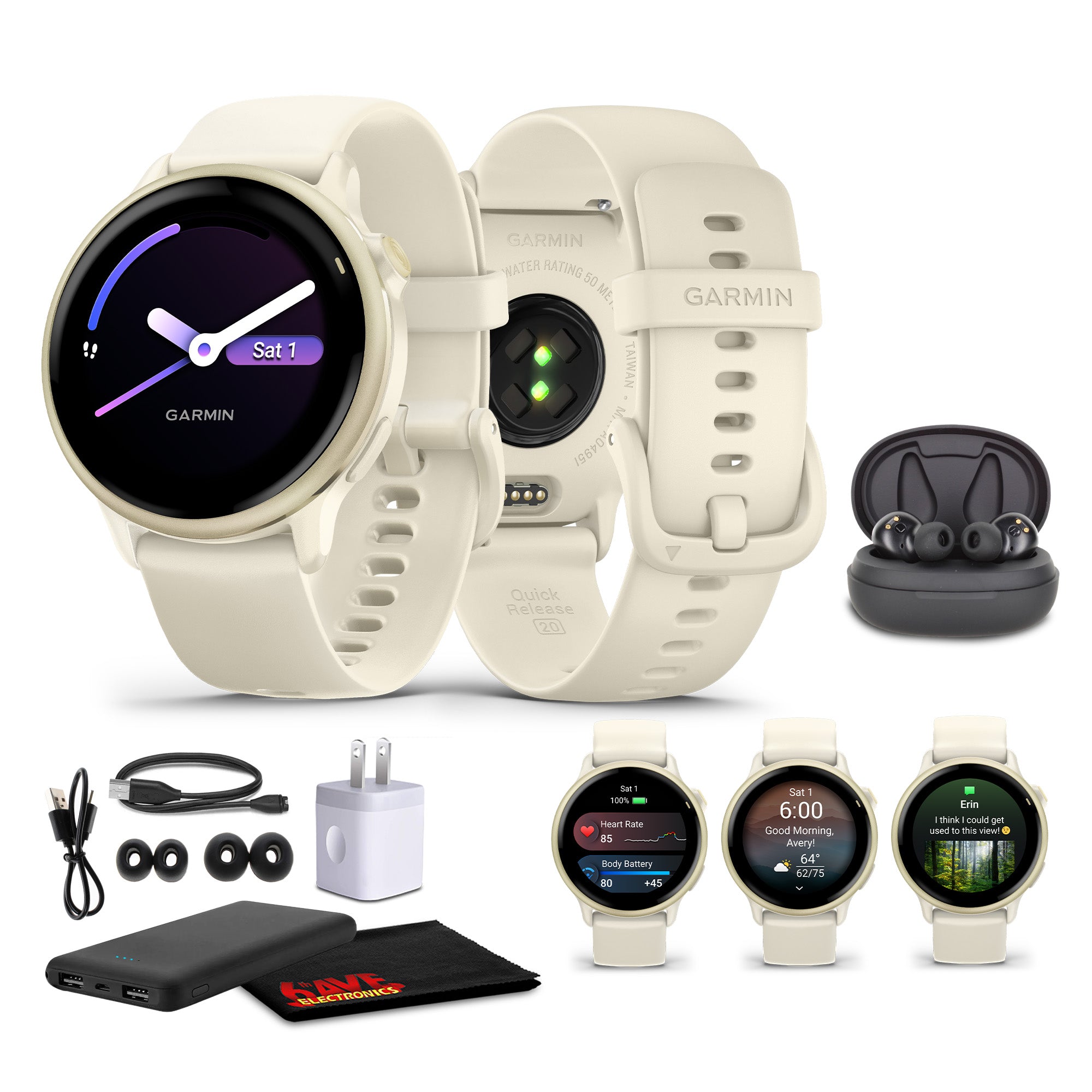 Garmin Vivoactive 6 Smartwatch Lunar Gold with Bone Silicone