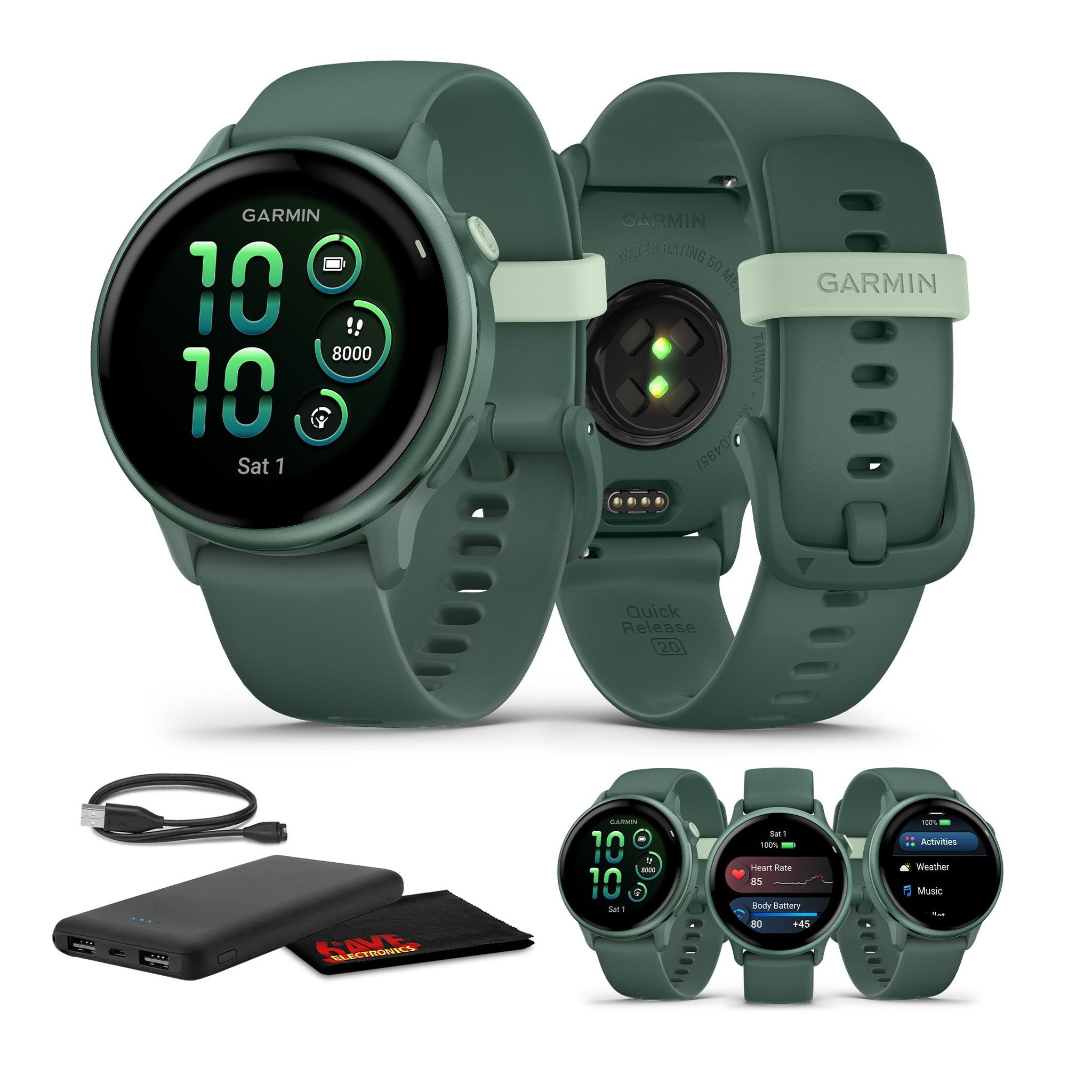 Garmin Vivoactive 6 Fitness GPS Smartwatch Metallic Jasper Green with Green Band Garmin