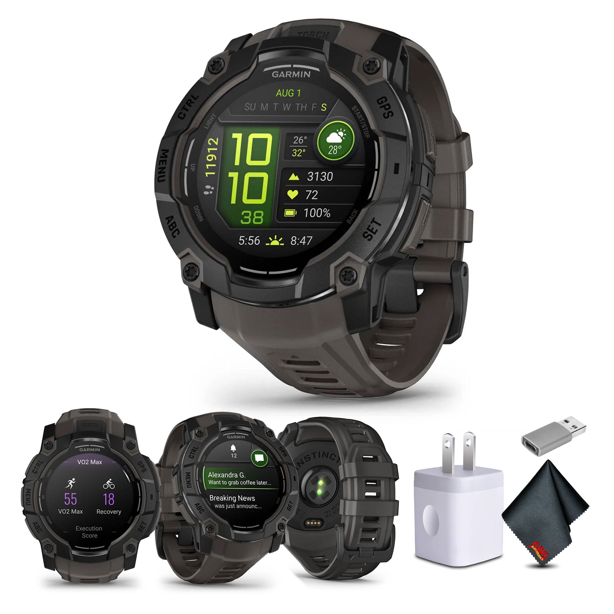 Garmin Instinct 3 50mm Outdoor GPS Smartwatch, 24 Days of Battery Life Charcoal