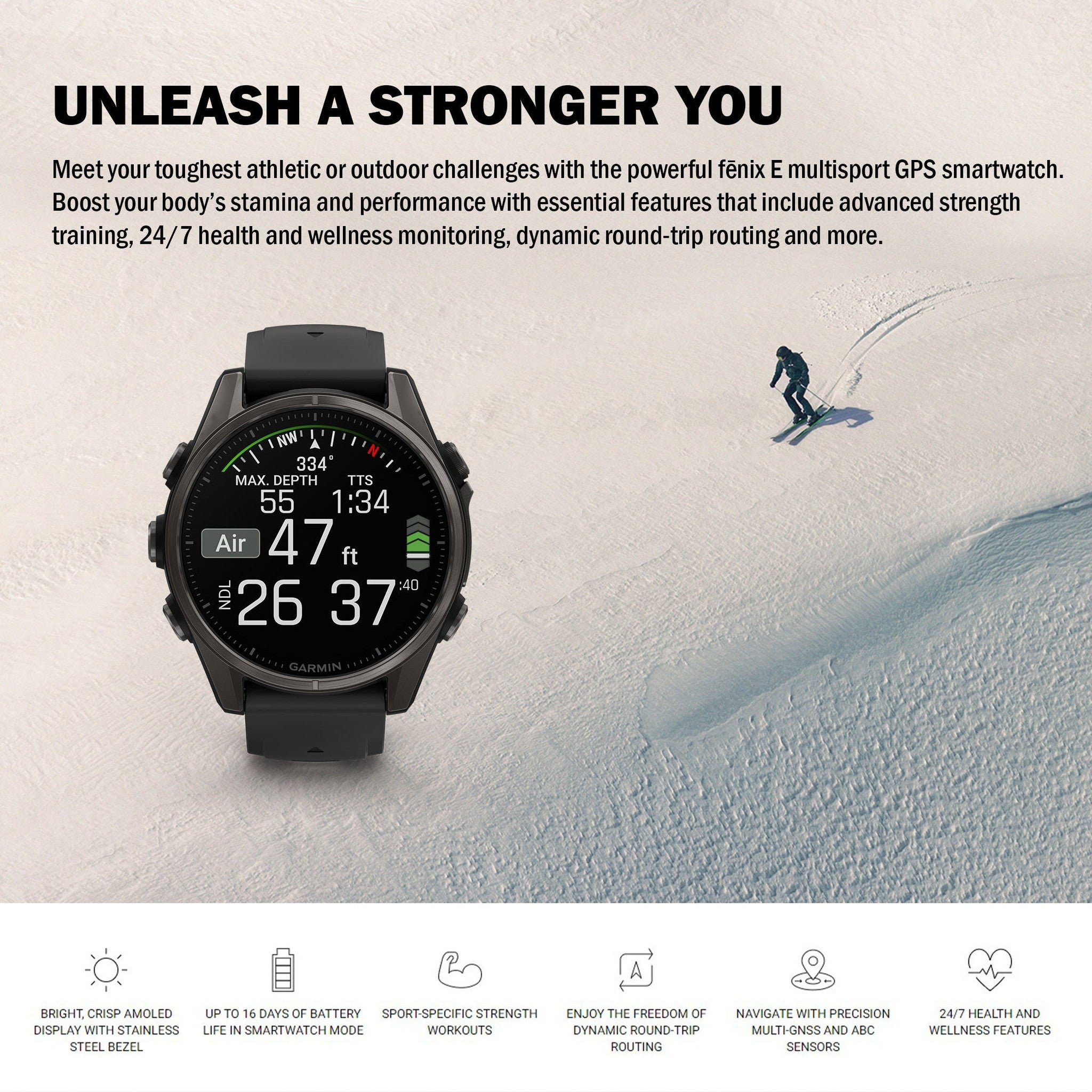 Garmin Fenix E 47MM GPS Smartwatch, Slate Gray Steel with Black Silicone Band
