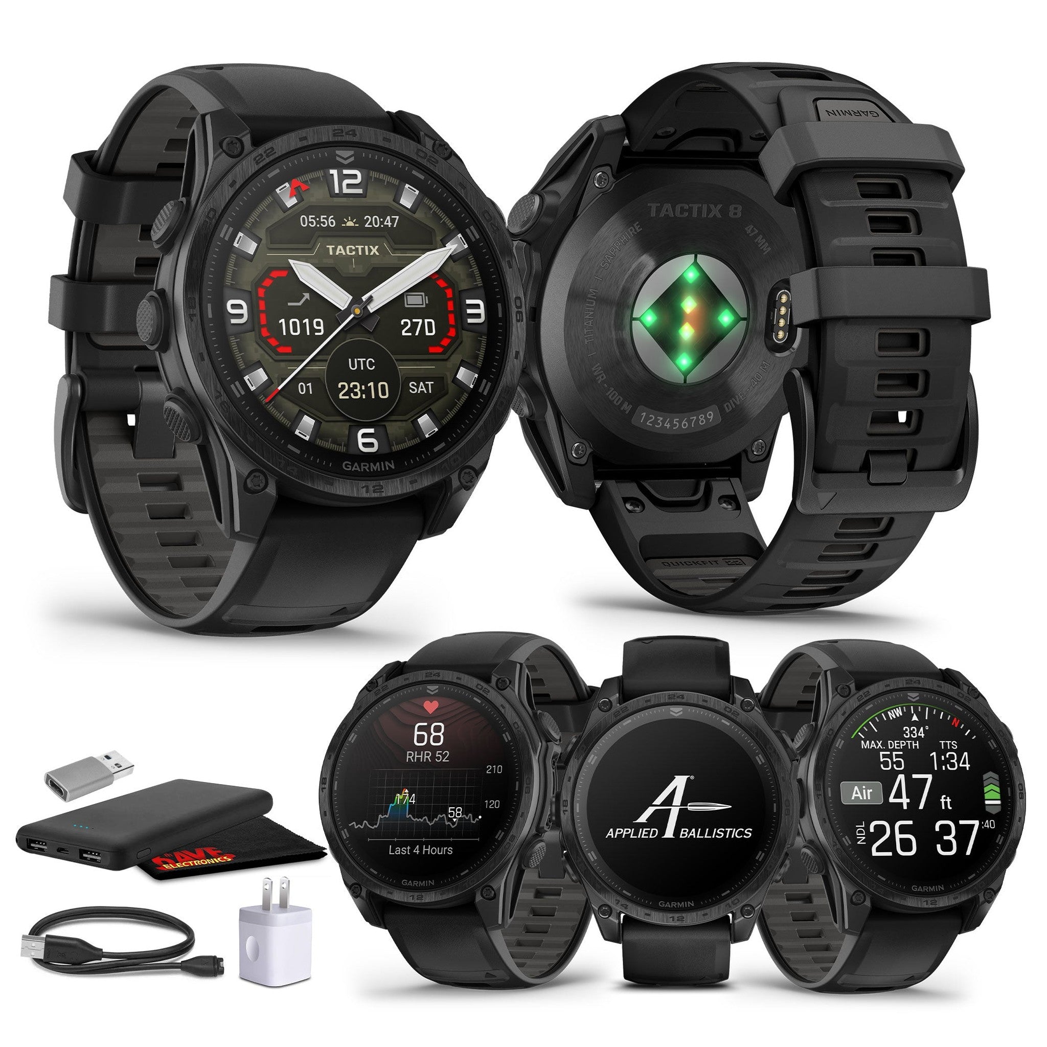 Garmin tactix 8 47mm, AMOLED Display, Premium Tactical GPS Smartwatch, Includes Applied Ballistics Ultralight Solver Garmin