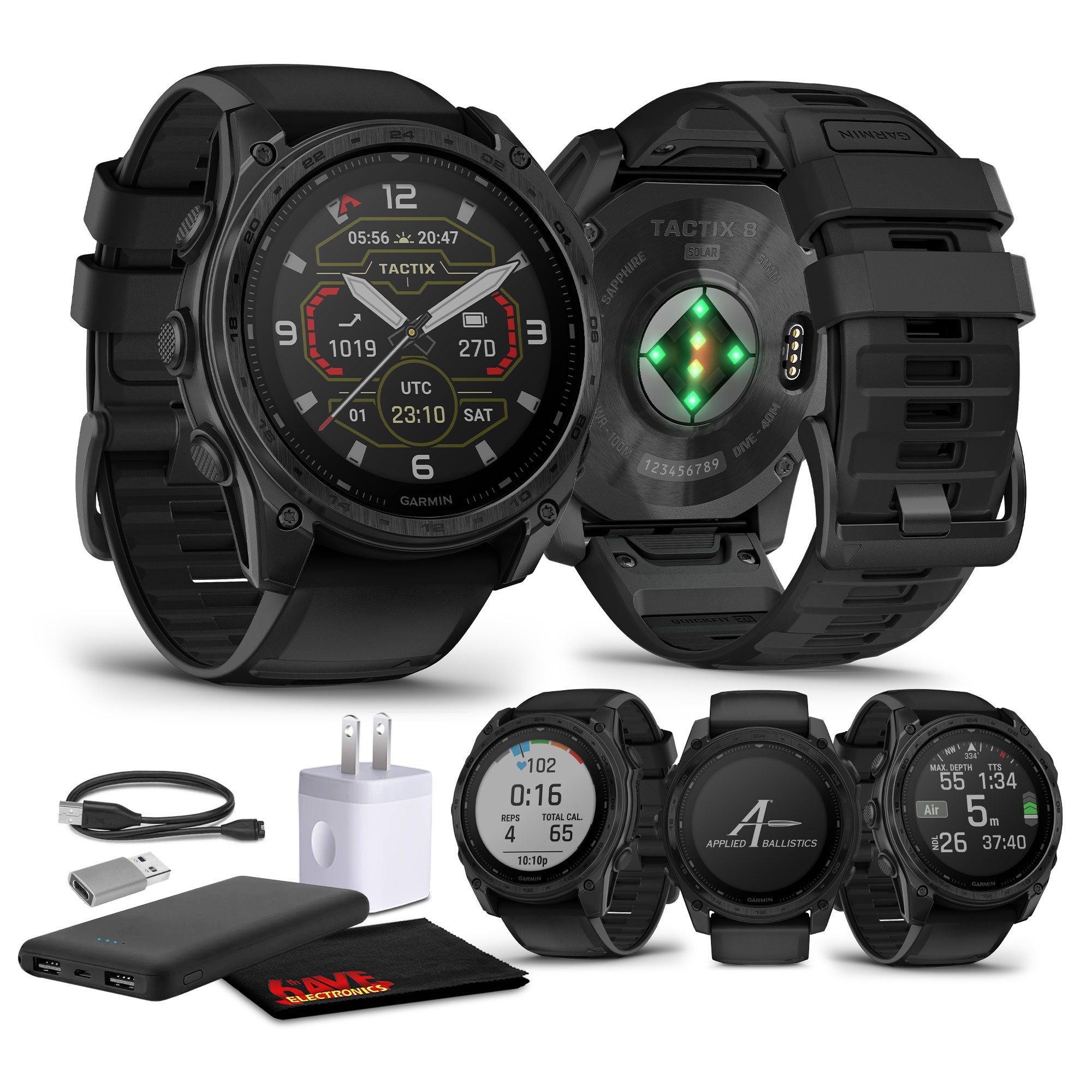 Garmin tactix 8 51mm, Solar Charged Display, Premium Tactical GPS Smartwatch, Includes Applied Ballistics Ultralight Solver