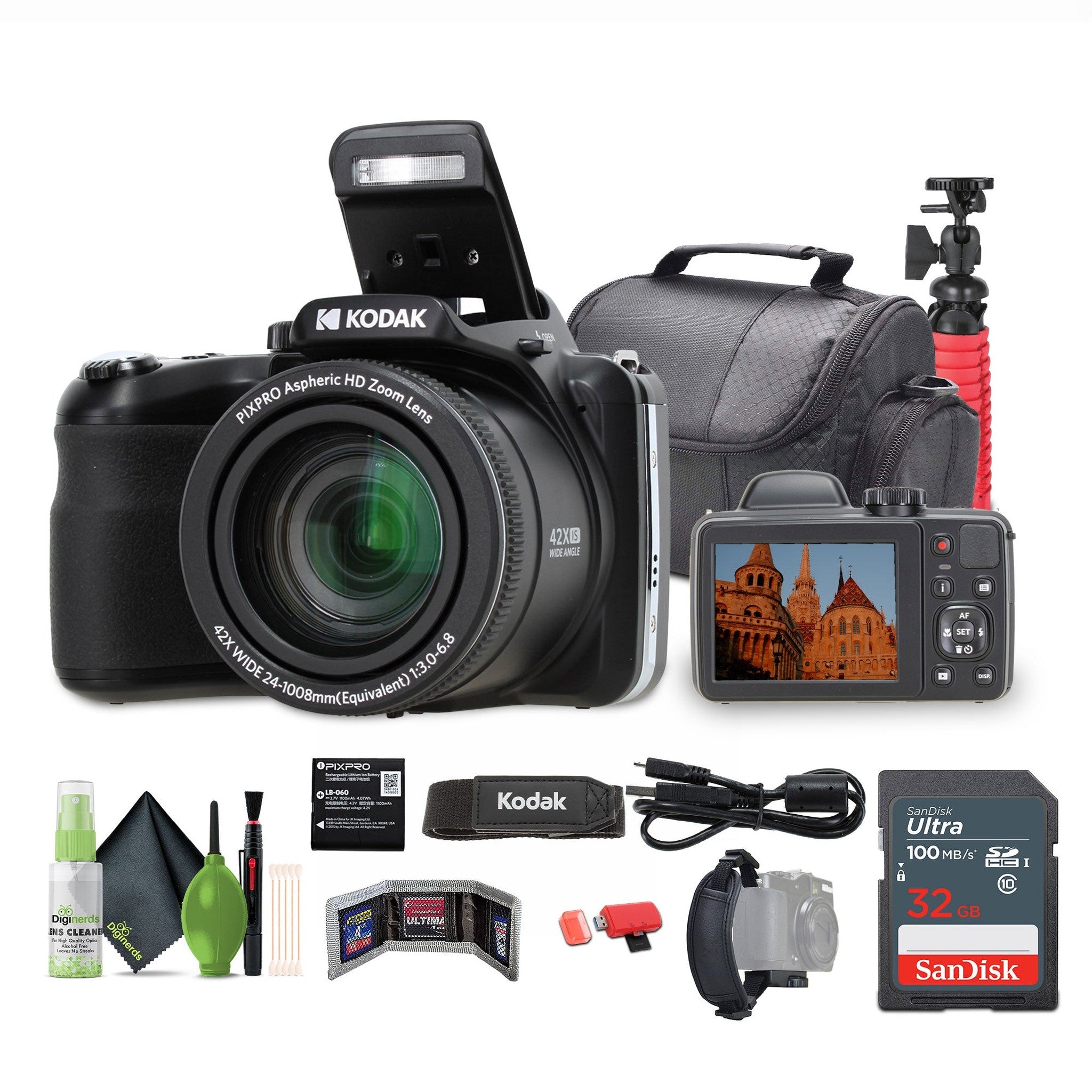 KODAK PIXPRO AZ425 20MP Digital Vlogging Camera +32GB Memory Card + More Black KODAK