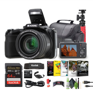 KODAK PIXPRO AZ425 20MP Digital Vlogging Camera +64GB Memory Card + More Black KODAK