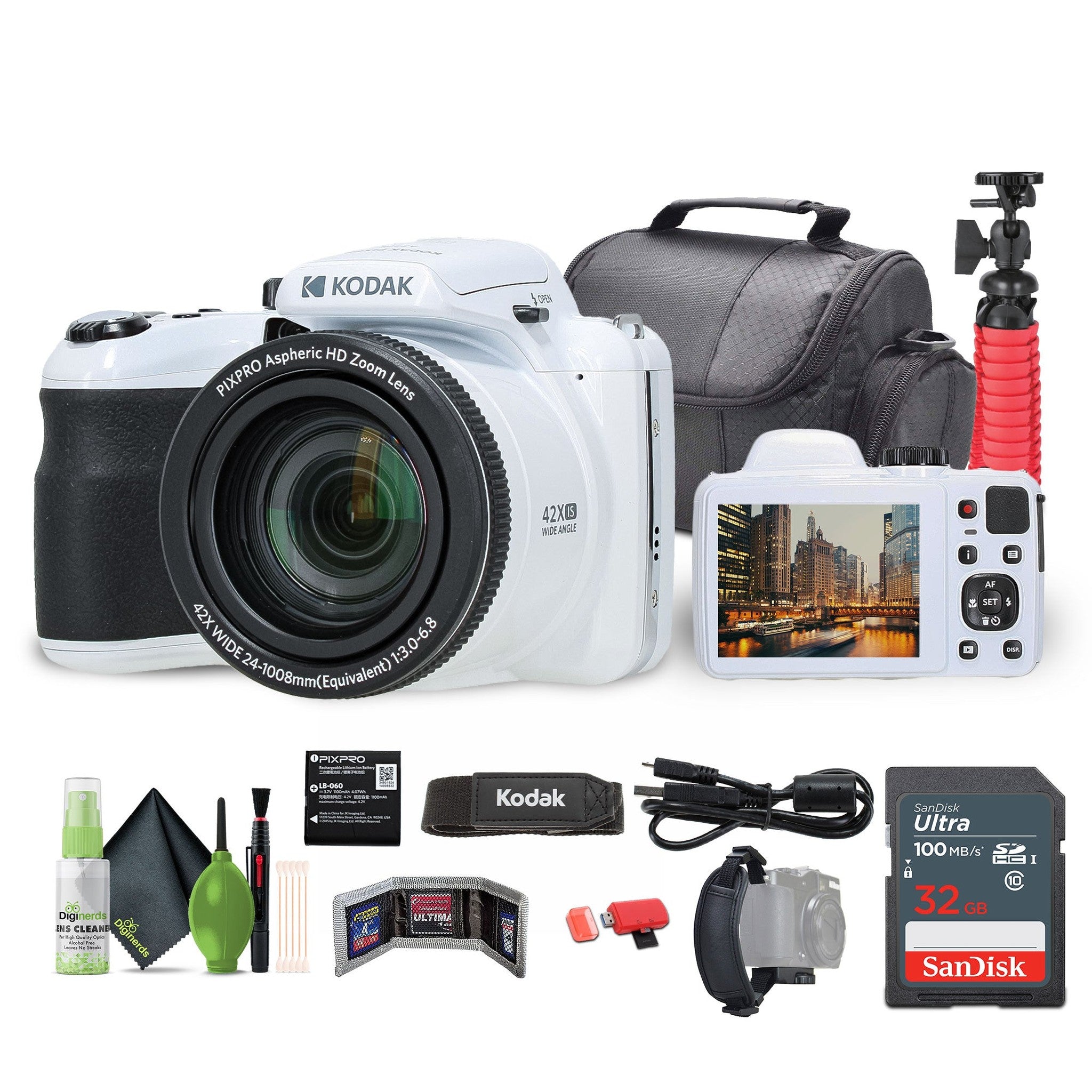 KODAK PIXPRO AZ425 20MP Digital Vlogging Camera +32GB Memory Card + More White KODAK