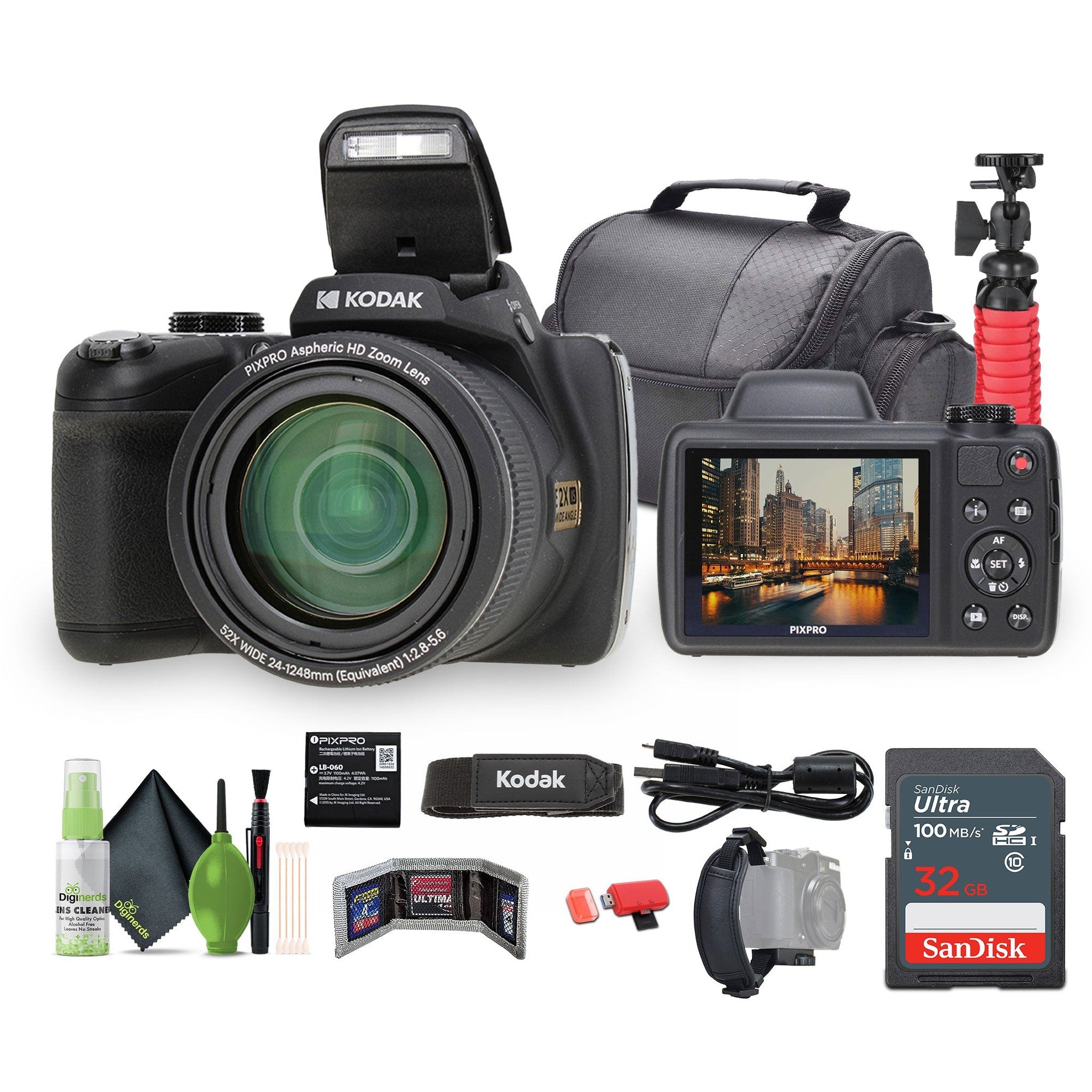 KODAK PIXPRO AZ528 16MP Digital Vlogging Camera +32GB Memory Card + More Black