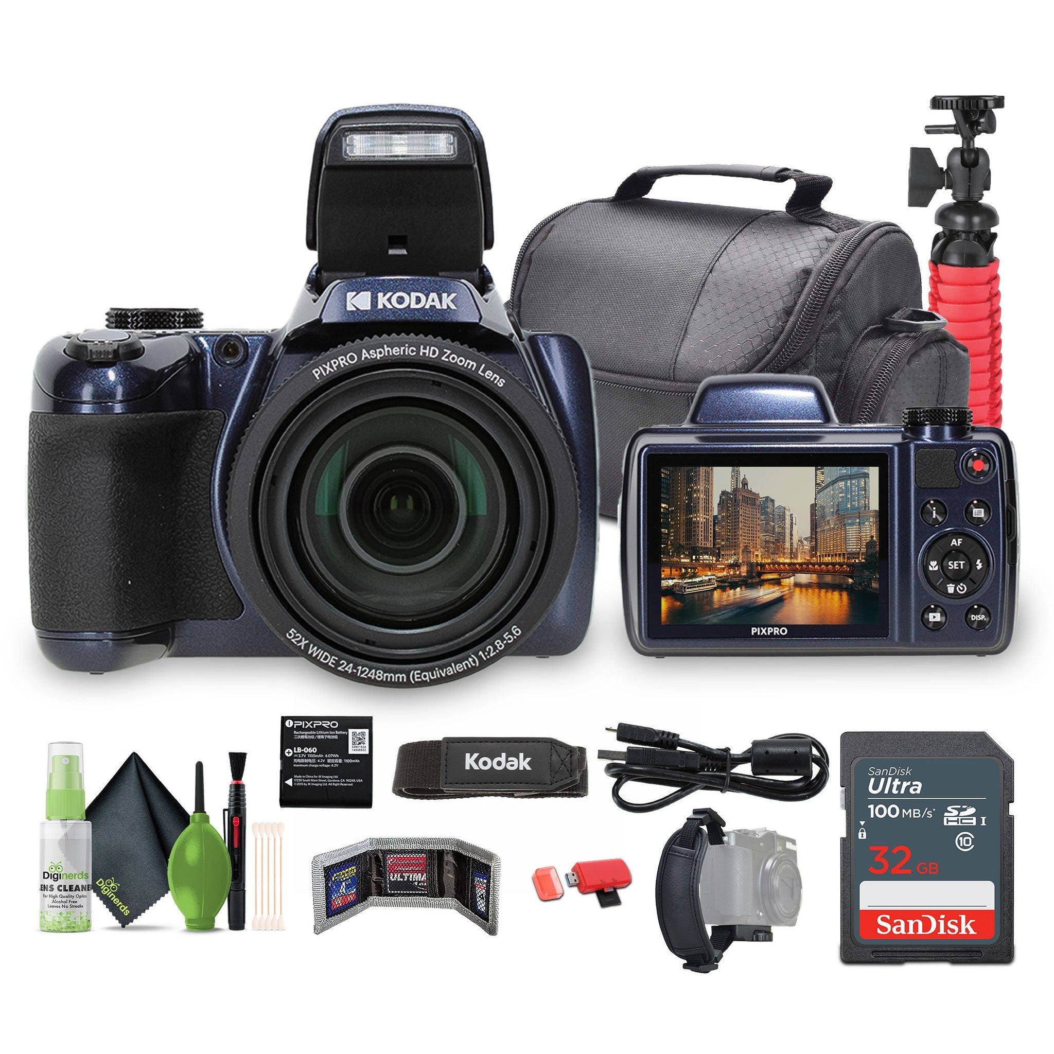 KODAK PIXPRO AZ528 16MP Digital Vlogging Camera +32GB Memory Card + More Blue KODAK