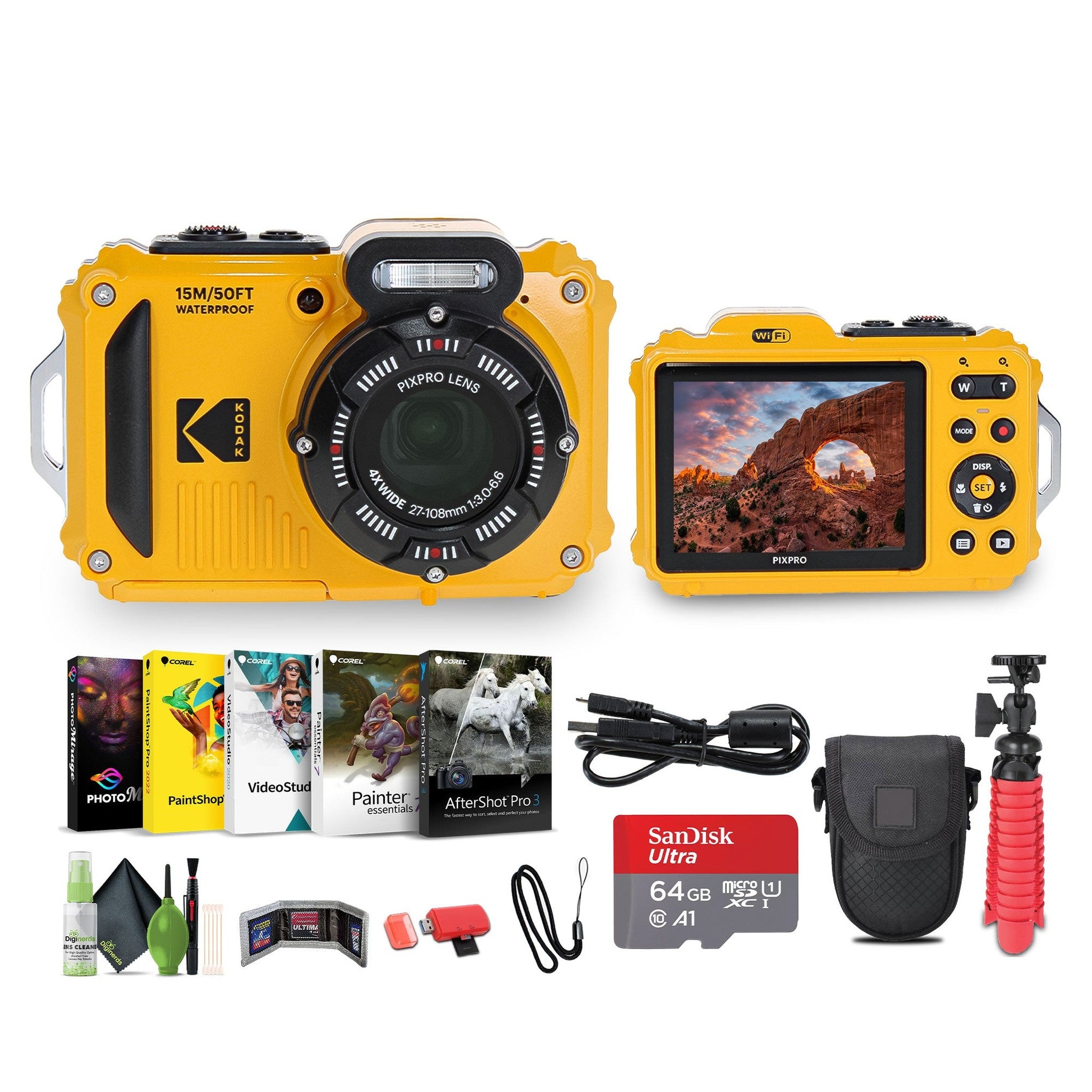 KODAK PIXPRO WPZ2 Rugged Waterproof Dustproof Digital Vlogging Camera Yellow KODAK