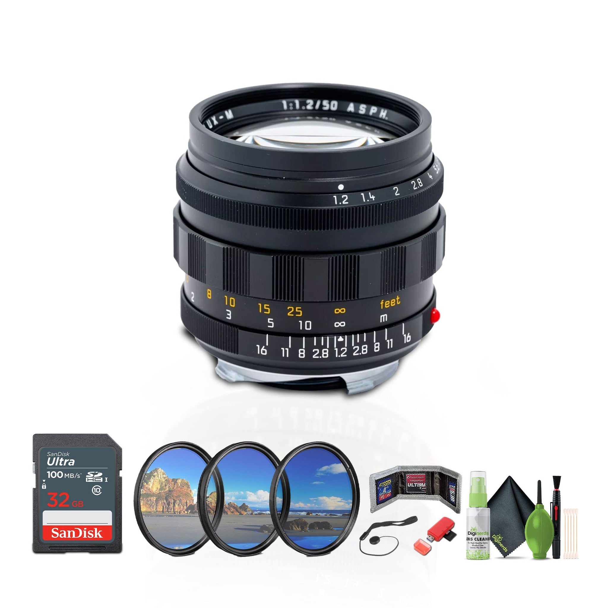 Leica Noctilux-M 50mm f/1.2 ASPH. Lens Black + MC PRO FILTER KIT 49MM + Bundle Leica