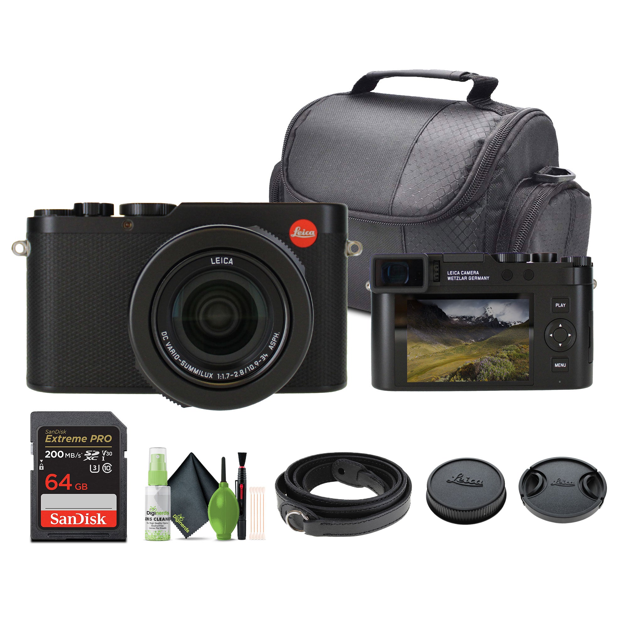 Leica D-Lux 8 Compact Digital Camera, 10.9-34mm f/1.7-2.8 Lens 17MP CMOS Sensor Black 19191 + 64GB Memory card + Travel Bag + Cleaning Kit and More