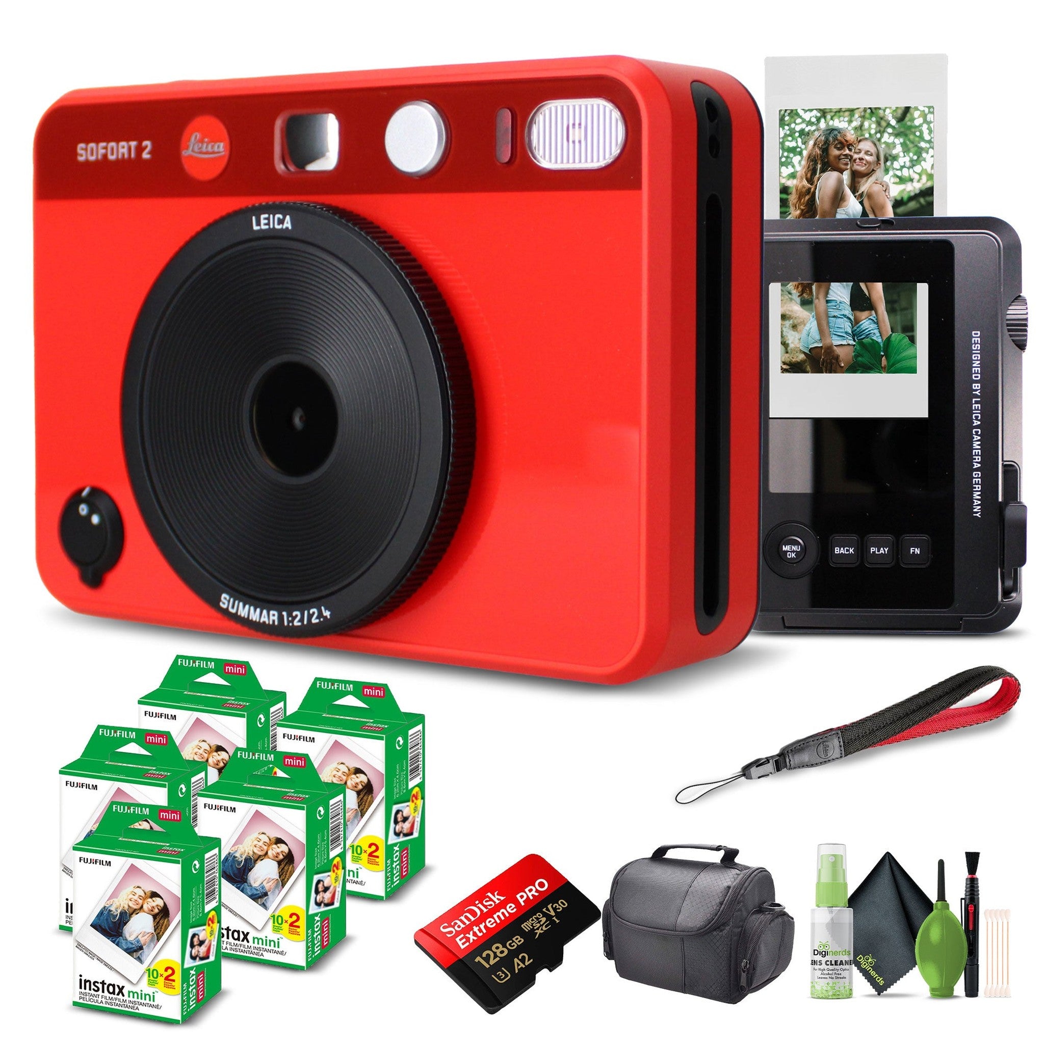 Leica Sofort 2 Hybrid Instant and Digital Camera + Instant Film 100 Sheets Red Leica