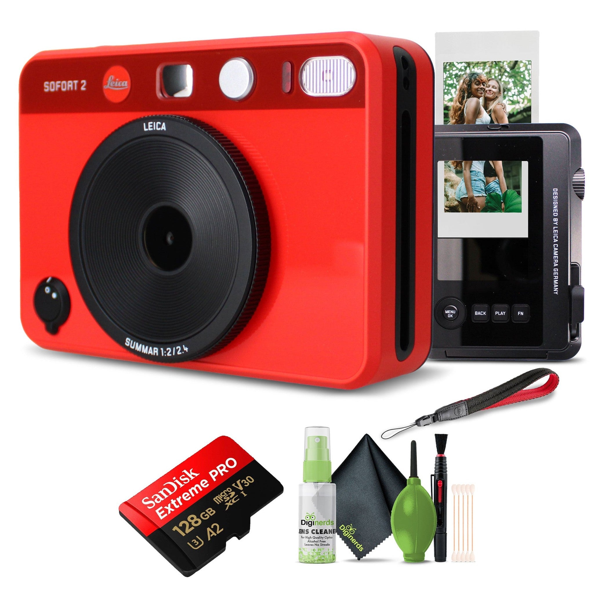 Leica Sofort 2 Hybrid Instant Photo Film and Digital Camera Red Bundle Leica