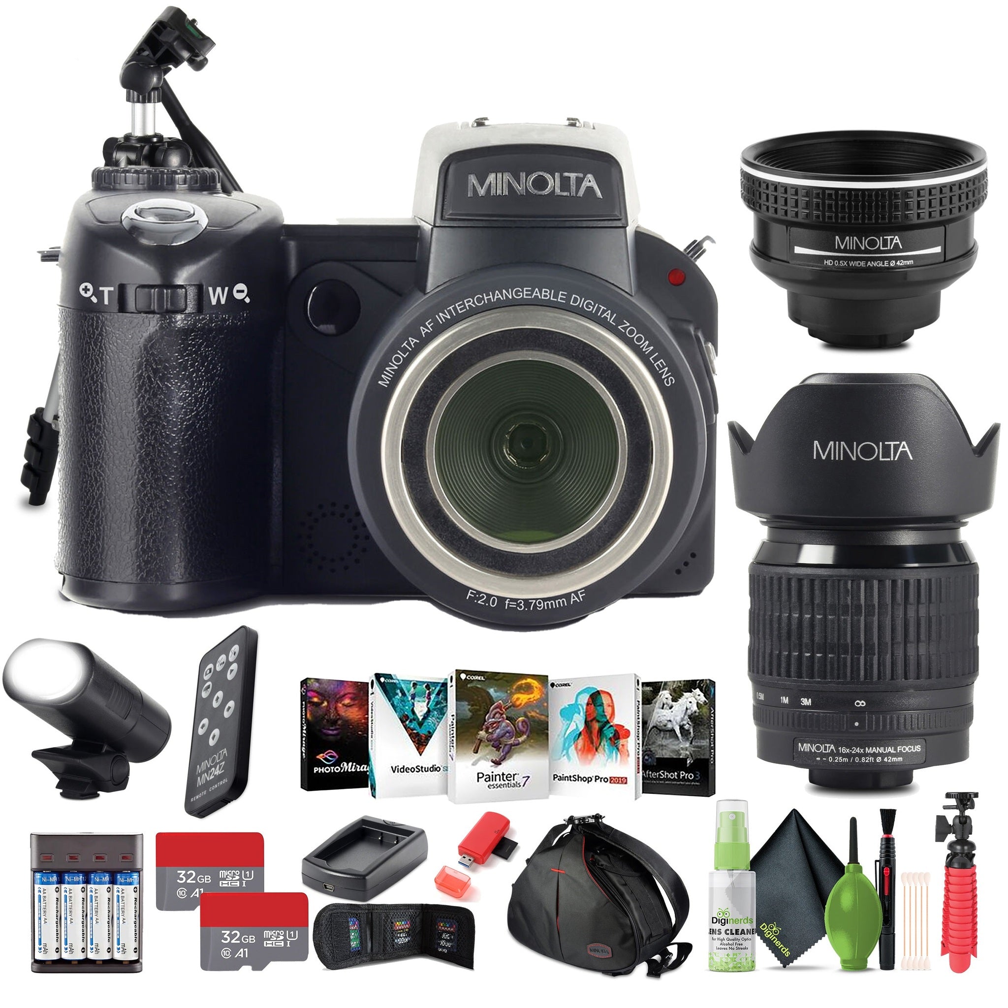MINOLTA MN24Z 33 MP Autofocus / 1080P FHD Camera w/ Lens Kit, 2x microSDHC Minolta
