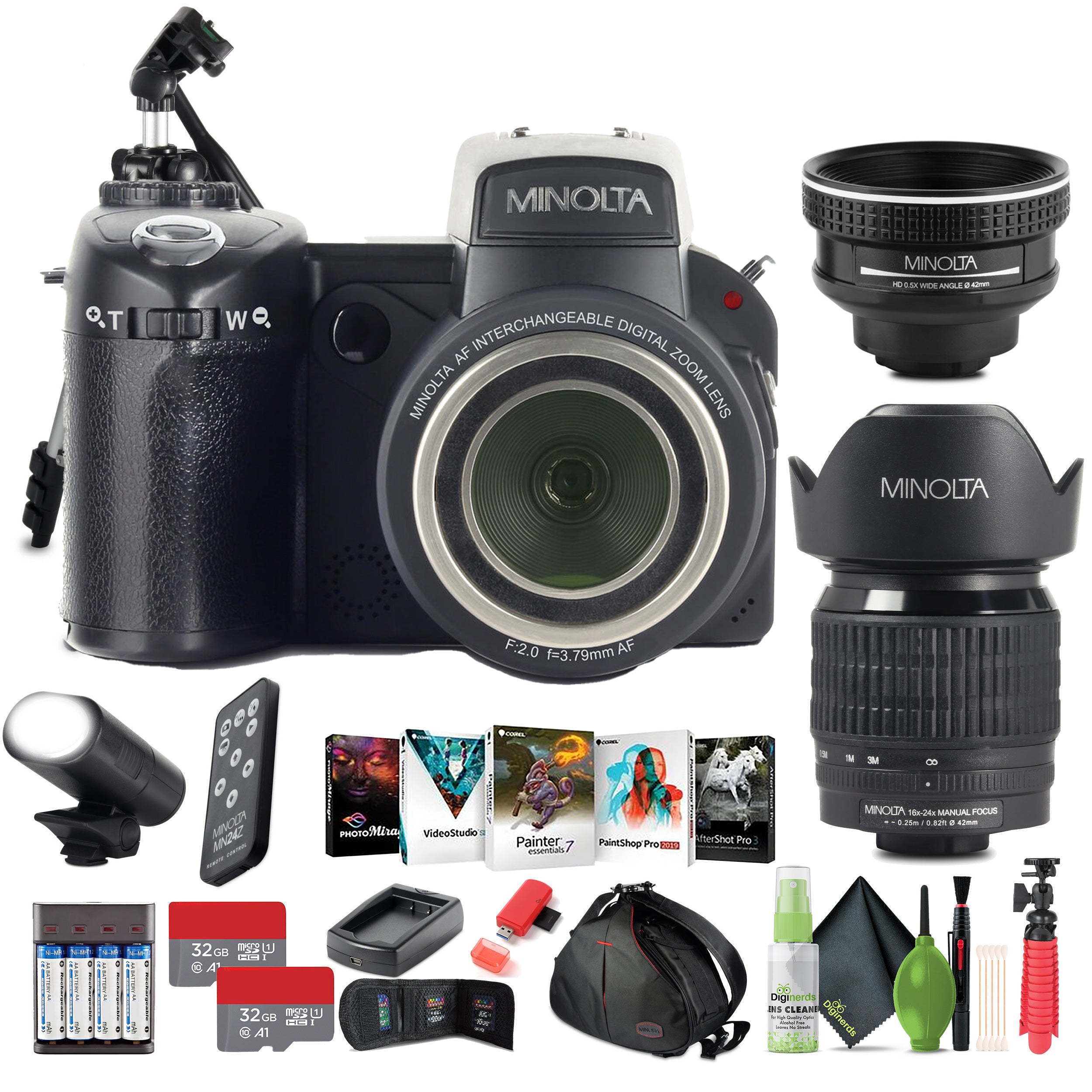 Minolta MN24Z 33 MP Autofocus / 1080P FHD Camera w/ Lens Kit, 2x microSDHC