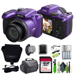Minolta 20 Mega Pixels 40x Optical Zoom Digital Camera, 1080p FHD Video Bundle, Purple