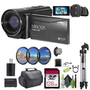 Minolta MN4K300WP 4K Ultra HD / 56 MP Waterproof Camcorder - Black - Bundle