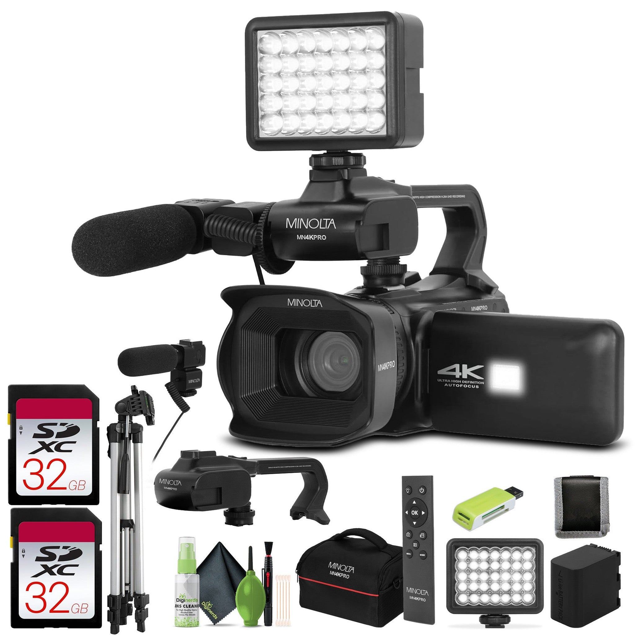 Minolta MN4KPRO 4K60FPS Ultra HD / 64 MP Autofocus Pro Camcorder w/WiFi - Bundle