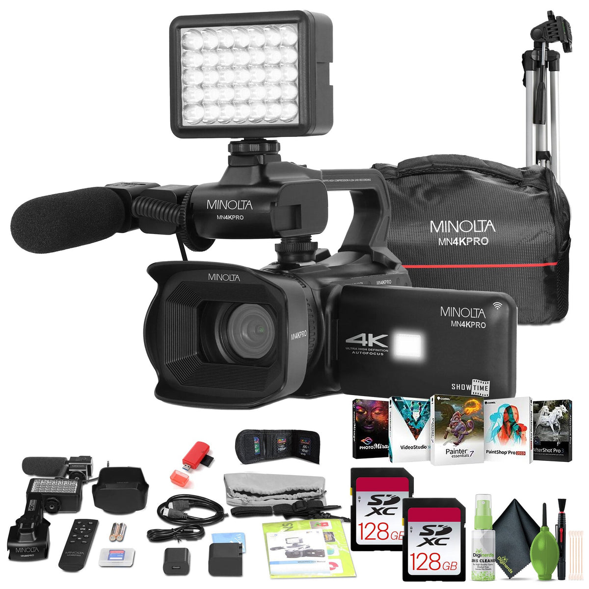 Minolta MN4KPRO UHD 4K60 Camcorder Kit,2x 128GB SDHC/SDXC UHS-I Card Memory Card